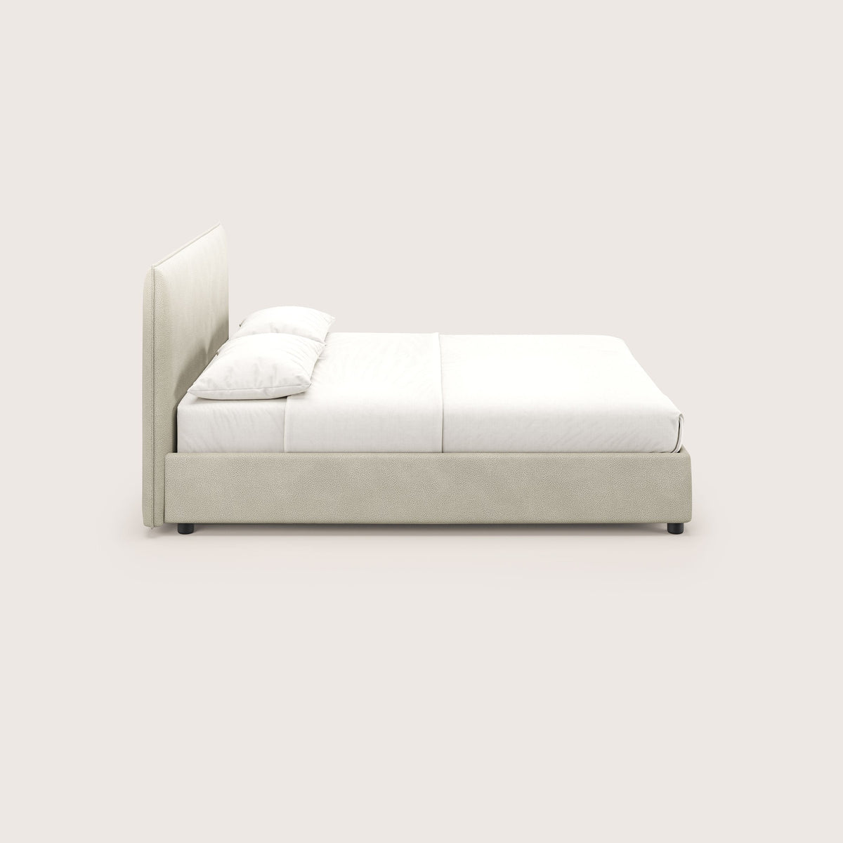 Nina letto contenitore dal design minimal in microfibra effetto pelle smacchiabile panna - divitt.sbs