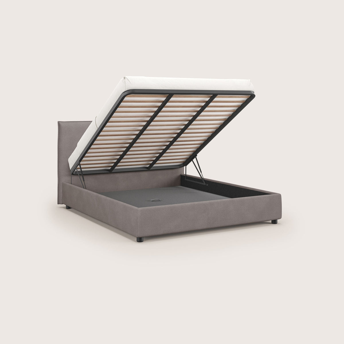 Nina letto contenitore dal design minimal in microfibra effetto pelle smacchiabile tortora - divitt.sbs