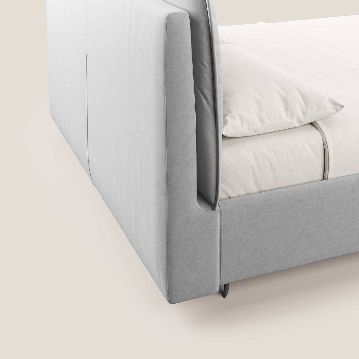 Nives letto imbottito contenitore sfoderabile in microfibra velluto impermeabile T09 grigio chiaro - divitt.sbs