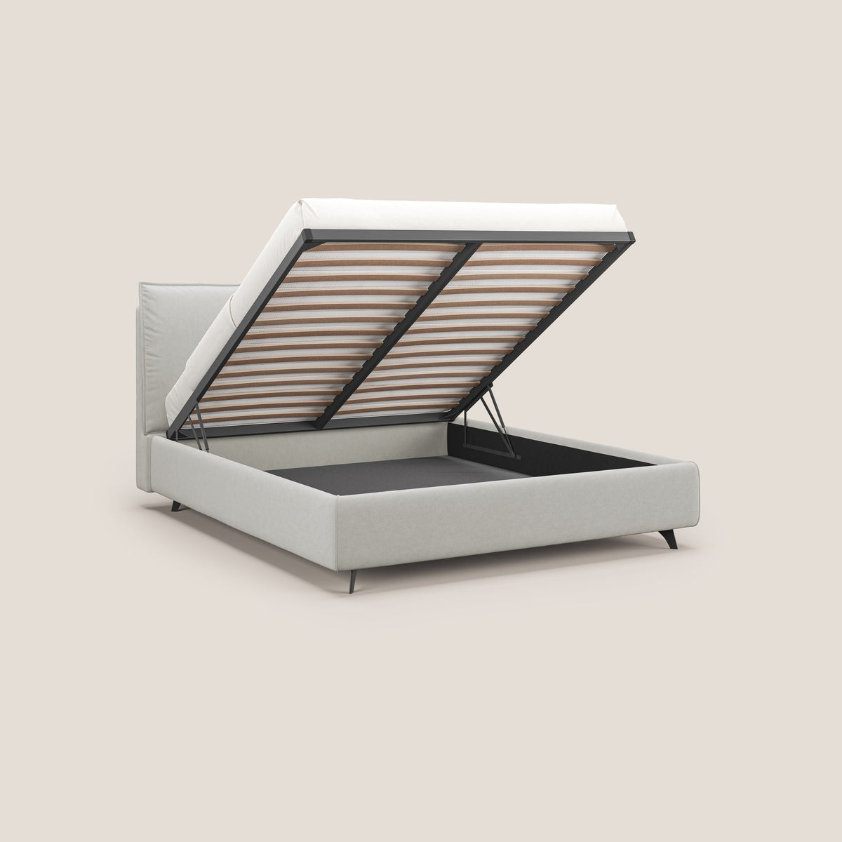 Nives letto imbottito contenitore sfoderabile in microfibra velluto impermeabile T09 panna - divitt.sbs