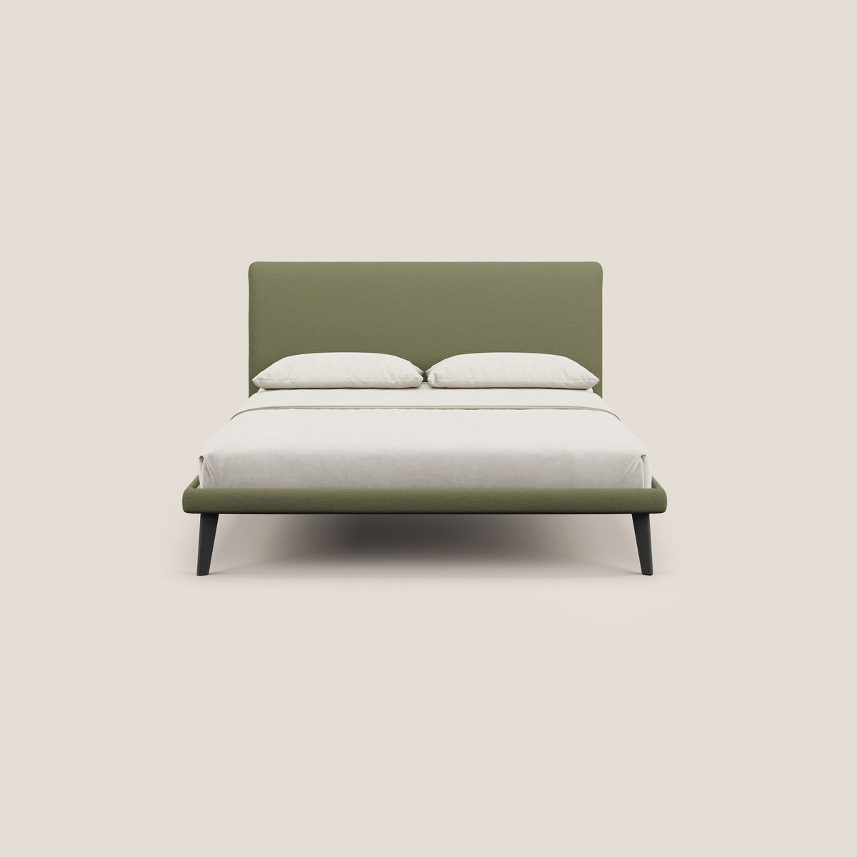 Noel letto minimal scandinavo con piedi in mogano e tessuto fiammato impermeabile T19 verde - divitt.sbs