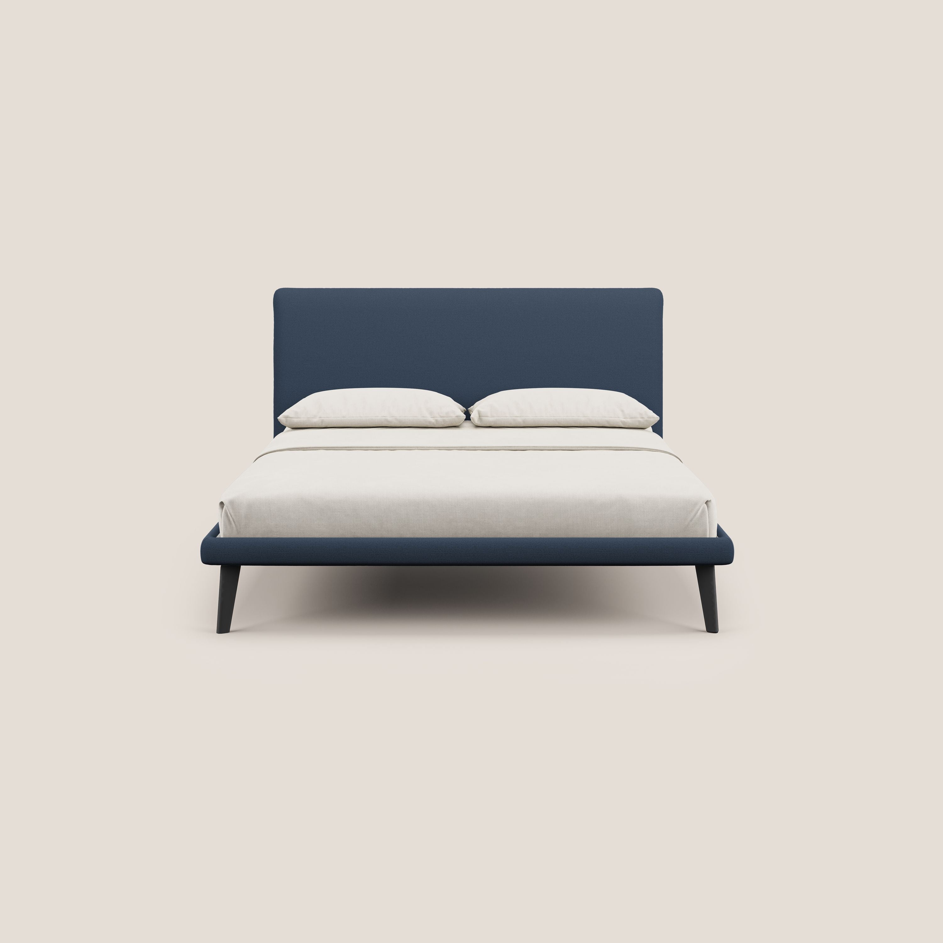 Noel letto minimal scandinavo con piedi in mogano e tessuto fiammato impermeabile T19 blu - divitt.sbs