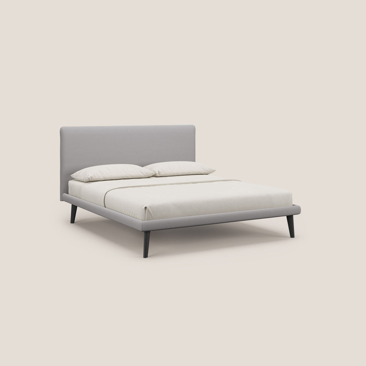 Noel letto minimal scandinavo con piedi in mogano e tessuto fiammato impermeabile T19 - divitt.sbs