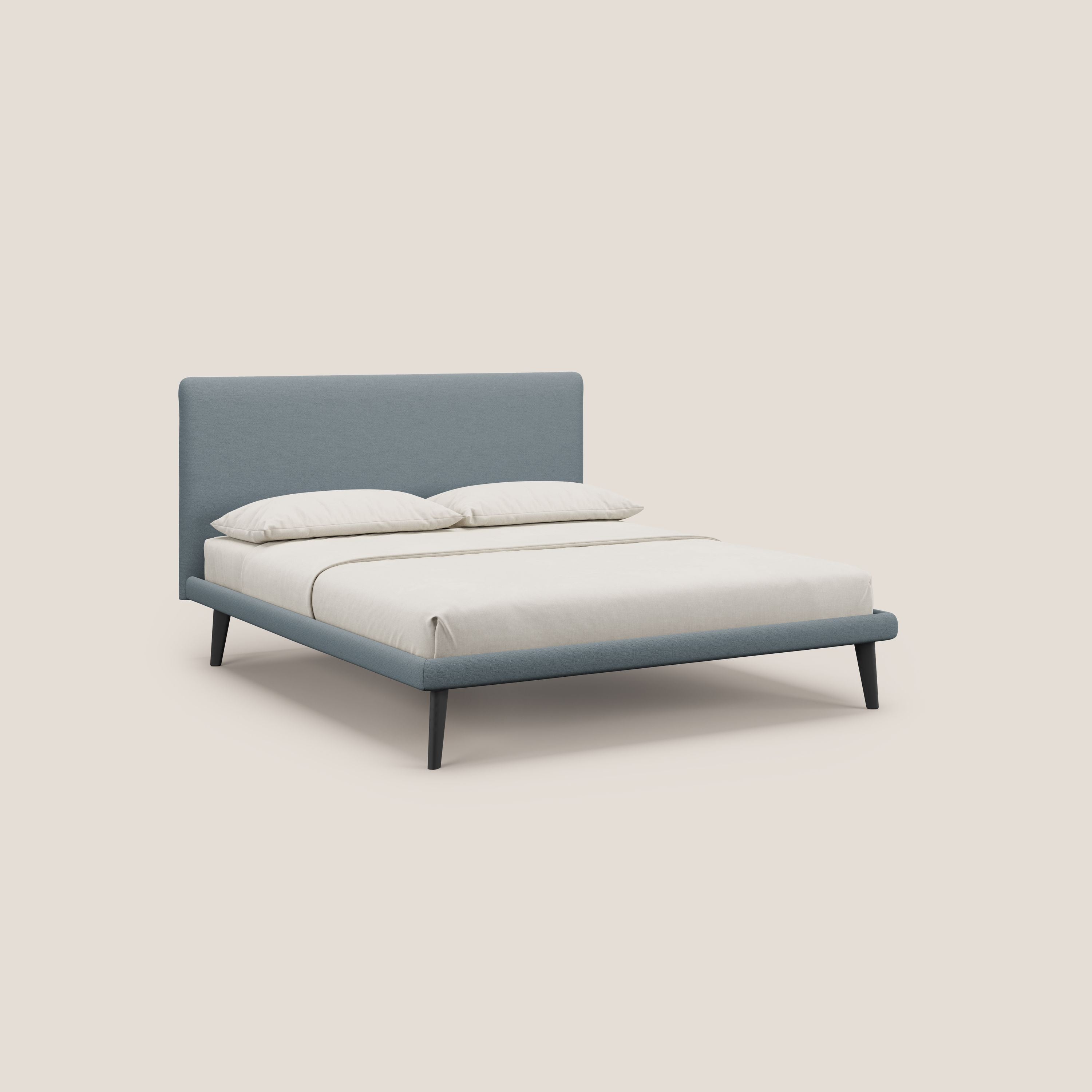 Noel letto minimal scandinavo con piedi in mogano e tessuto fiammato impermeabile T19 carta da zucchero - divitt.sbs