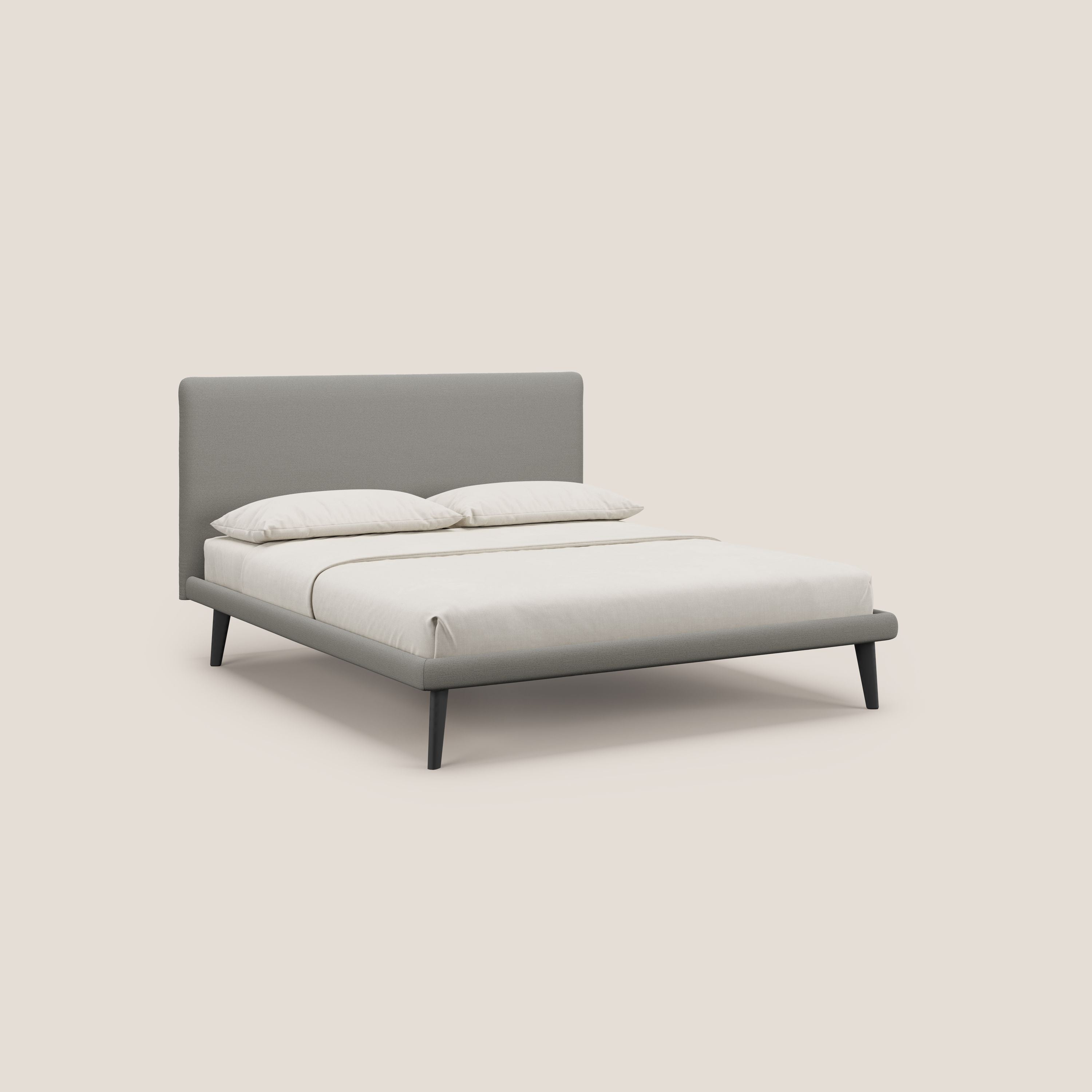 Noel letto minimal scandinavo con piedi in mogano e tessuto fiammato impermeabile T19 beige - divitt.sbs