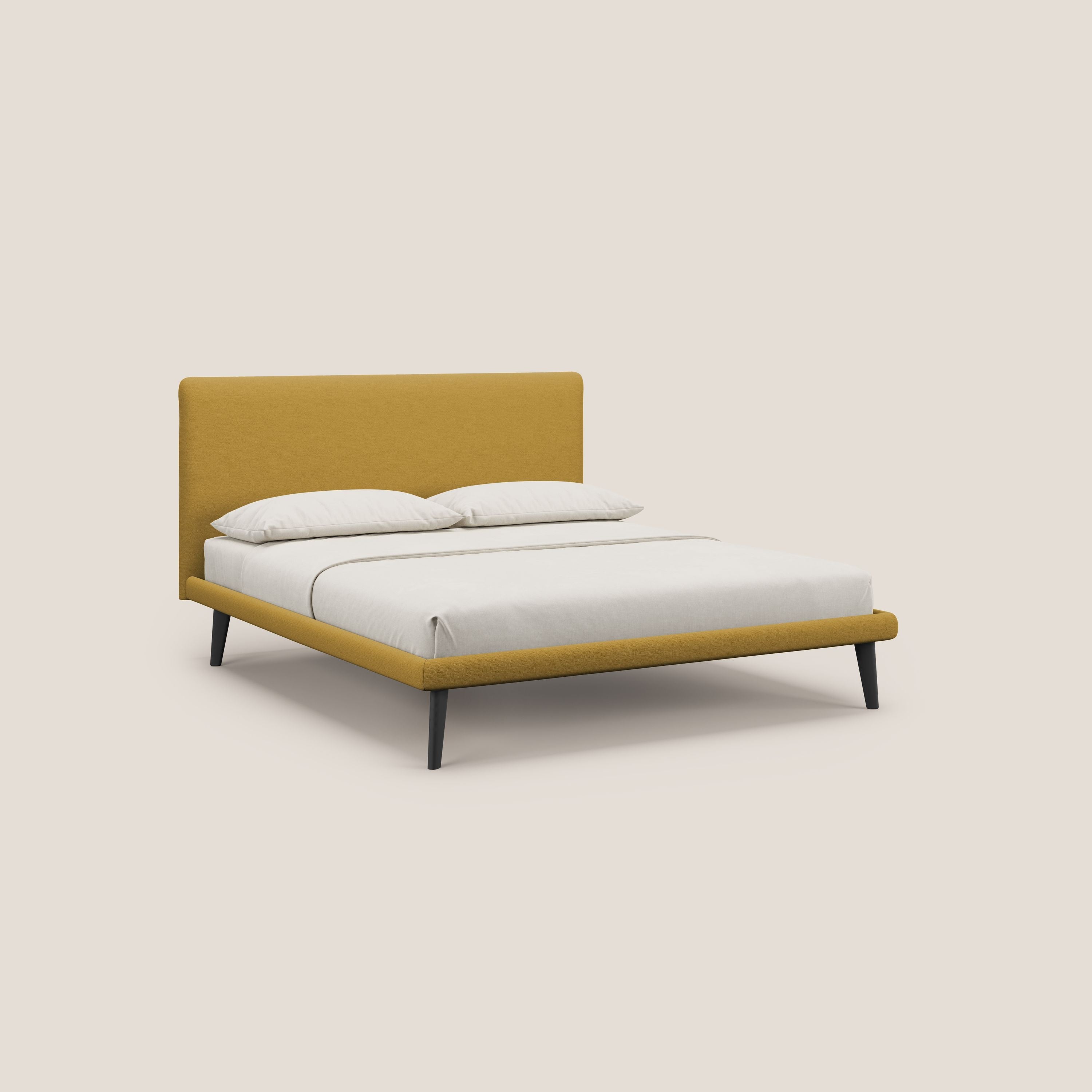 Noel letto minimal scandinavo con piedi in mogano e tessuto fiammato impermeabile T19 giallo - divitt.sbs