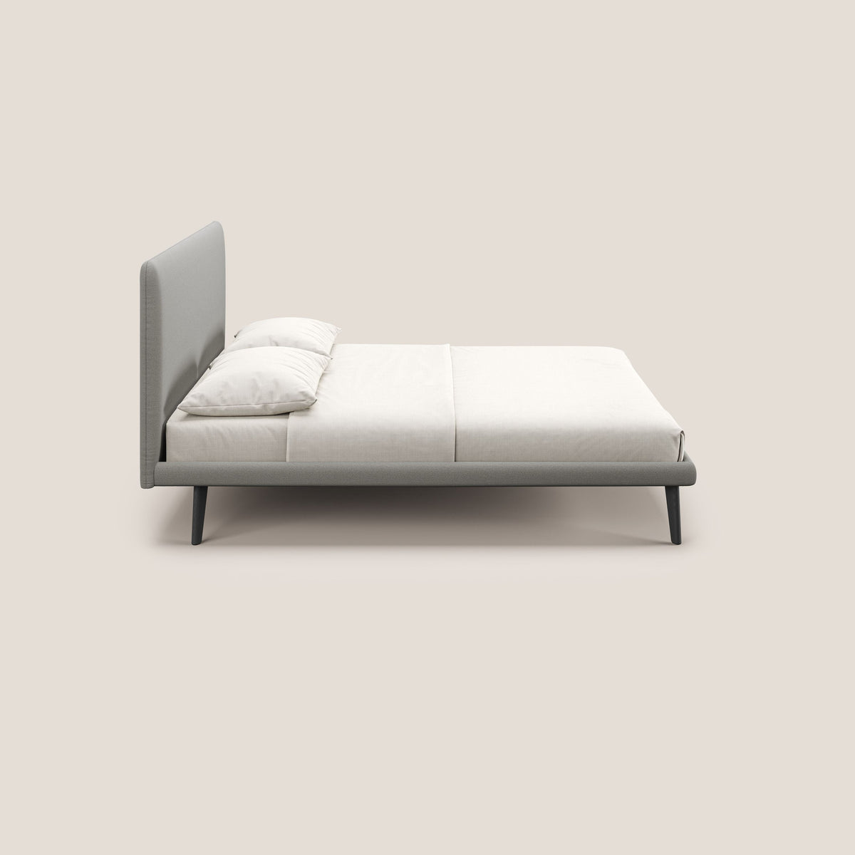 Noel letto minimal scandinavo con piedi in mogano e tessuto fiammato impermeabile T19 beige - divitt.sbs