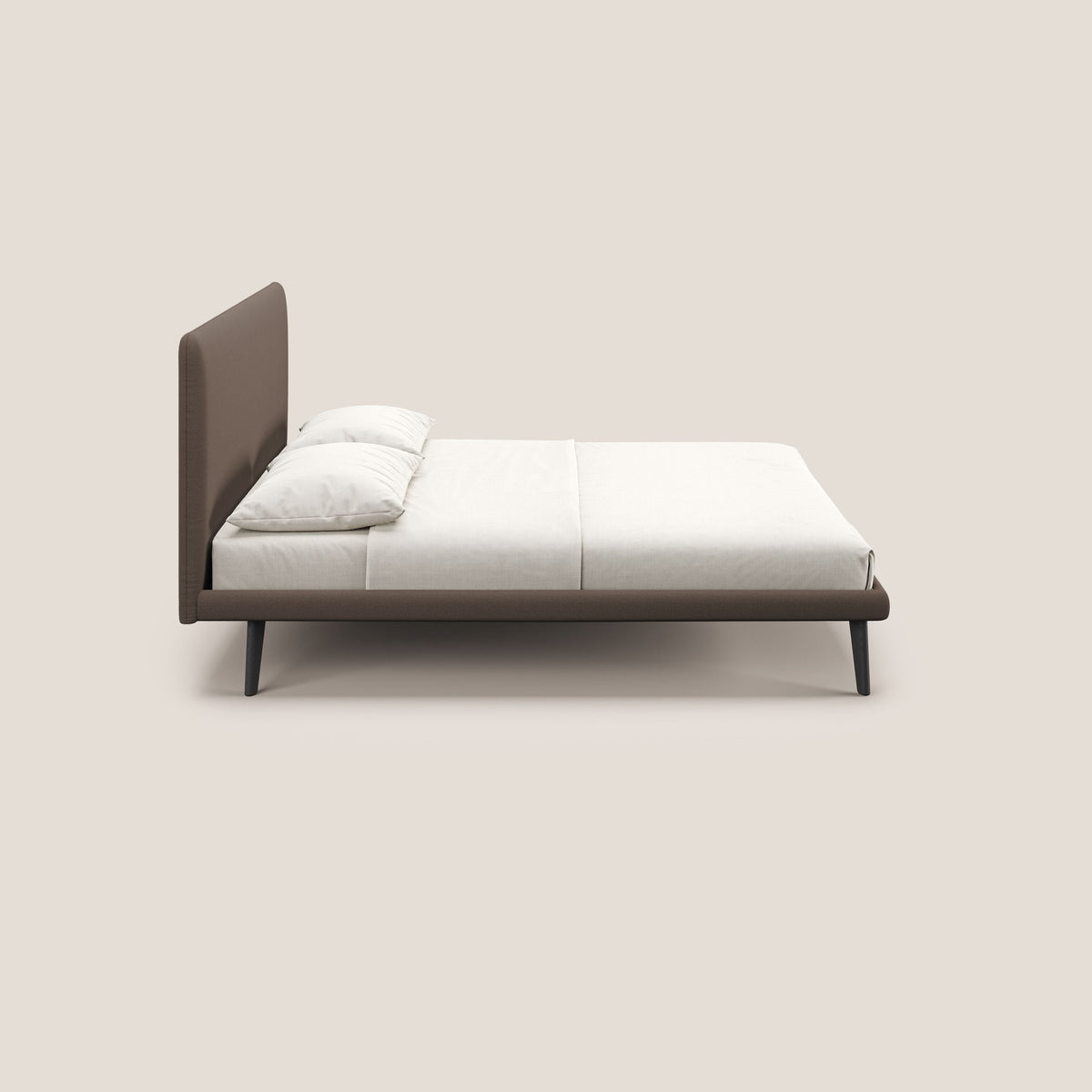 Noel letto minimal scandinavo con piedi in mogano e tessuto fiammato impermeabile T19 marrone - divitt.sbs