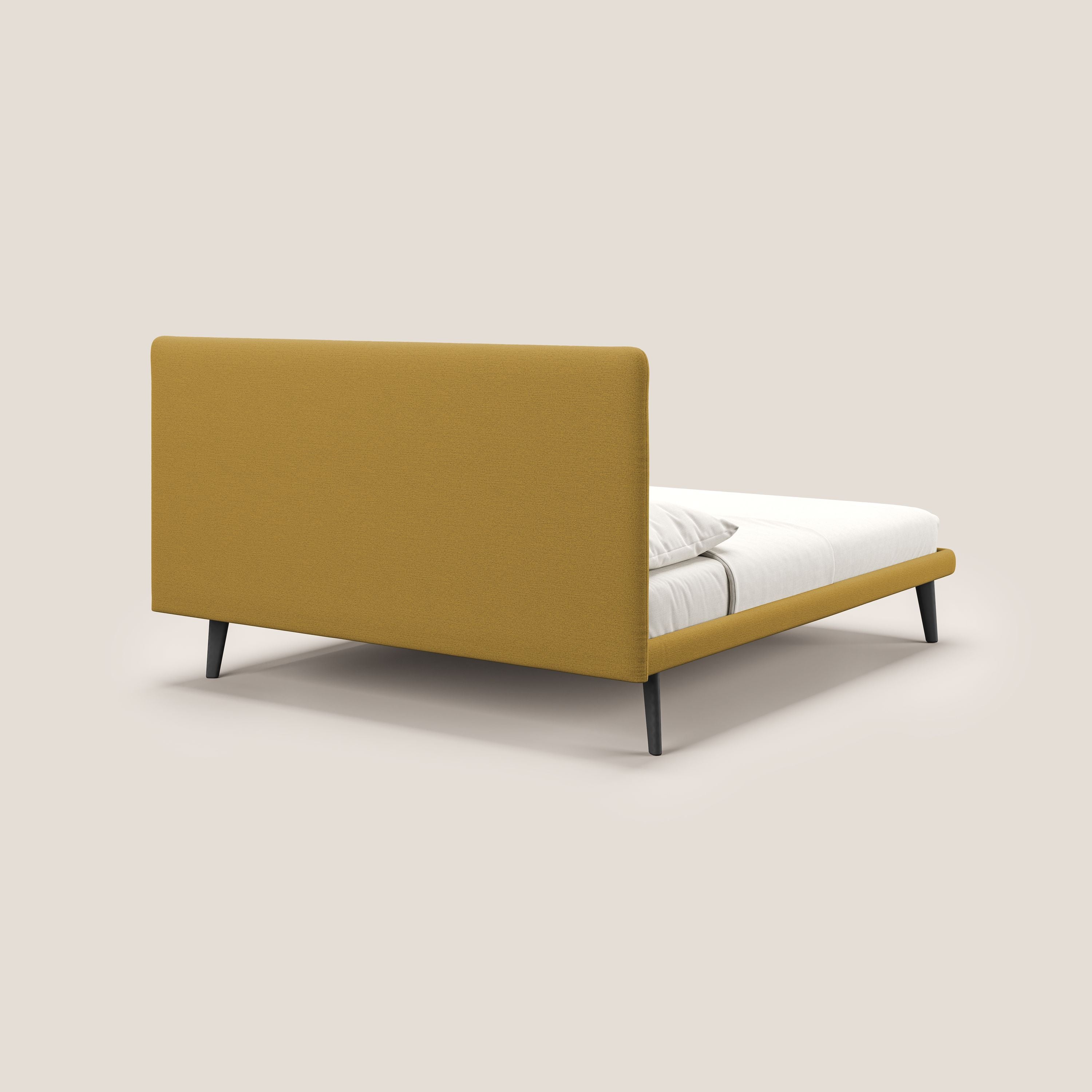 Noel letto minimal scandinavo con piedi in mogano e tessuto fiammato impermeabile T19 giallo - divitt.sbs