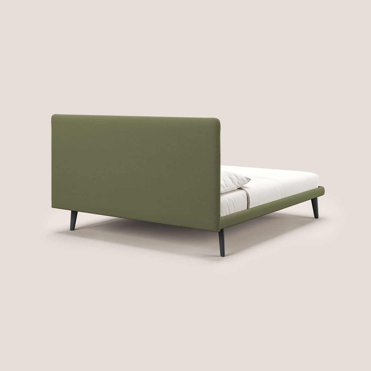 Noel letto minimal scandinavo con piedi in mogano e tessuto fiammato impermeabile T19 verde - divitt.sbs