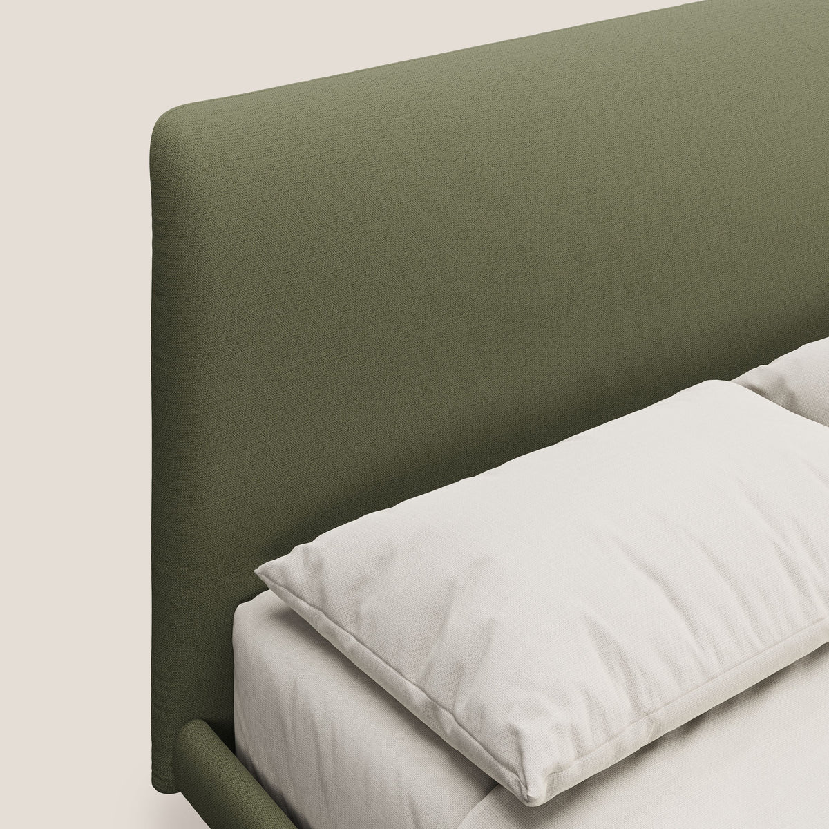 Noel letto minimal scandinavo con piedi in mogano e tessuto fiammato impermeabile T19 verde - divitt.sbs
