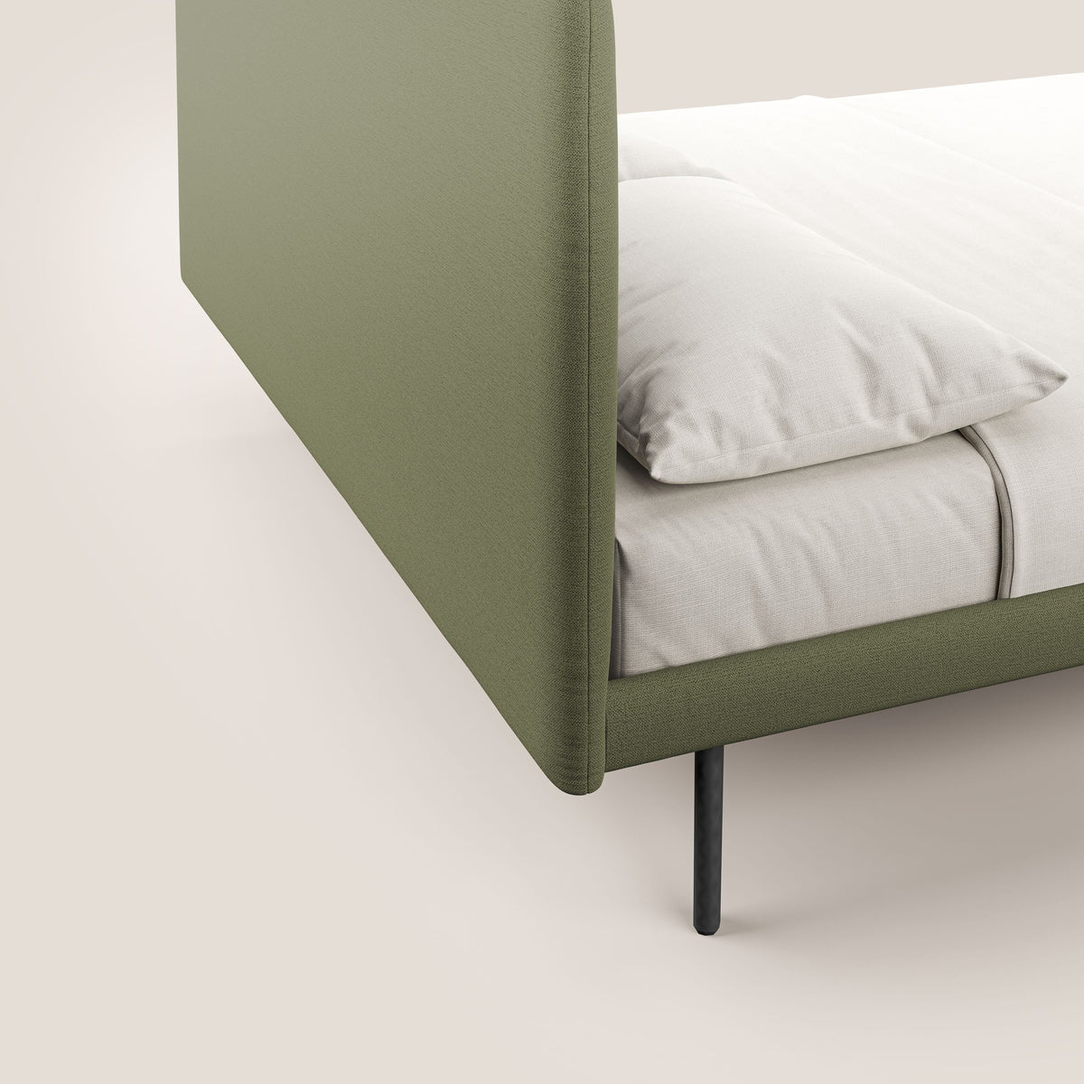 Noel letto minimal scandinavo con piedi in mogano e tessuto fiammato impermeabile T19 verde - divitt.sbs