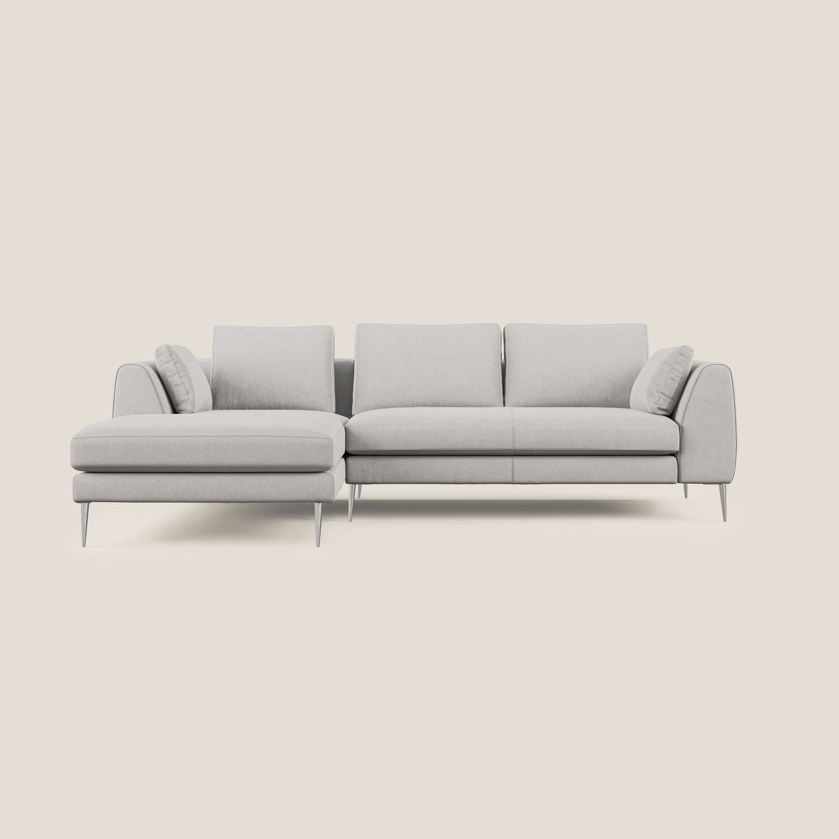 Plano divano moderno angolare con penisola in microfibra smacchiabile T11 grigio chiaro - divitt.sbs