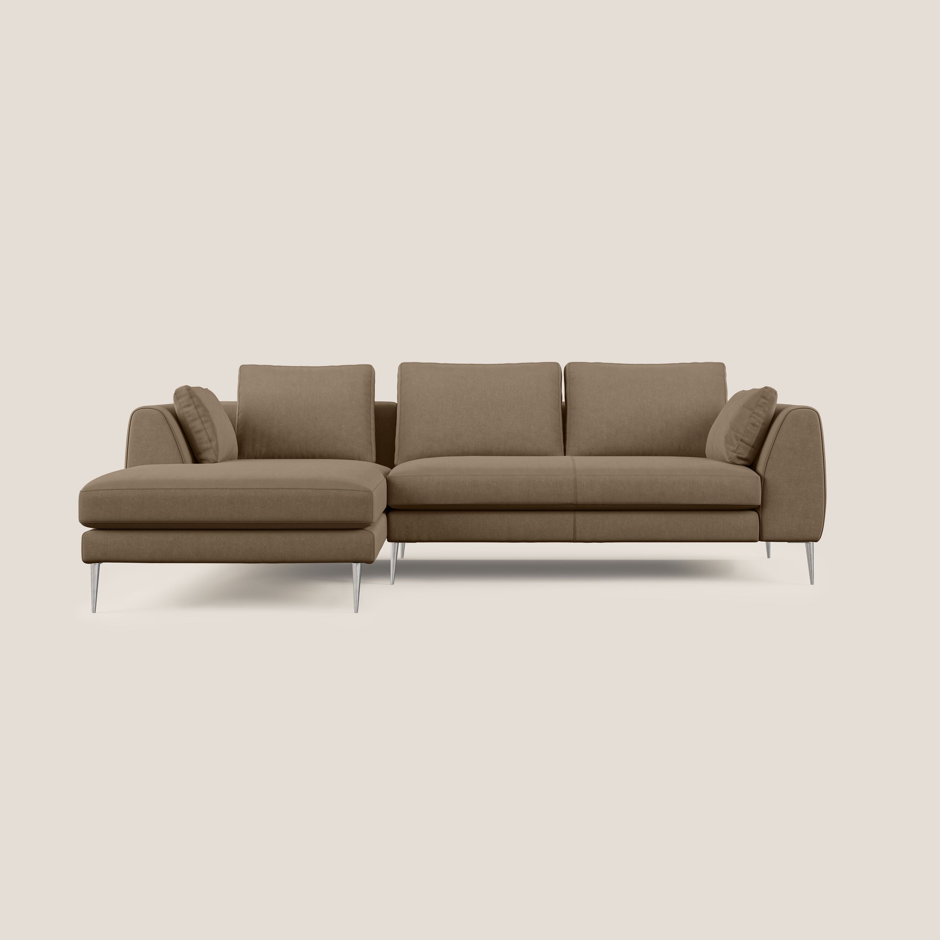 Plano divano moderno angolare con penisola in microfibra smacchiabile T11 marrone - divitt.sbs