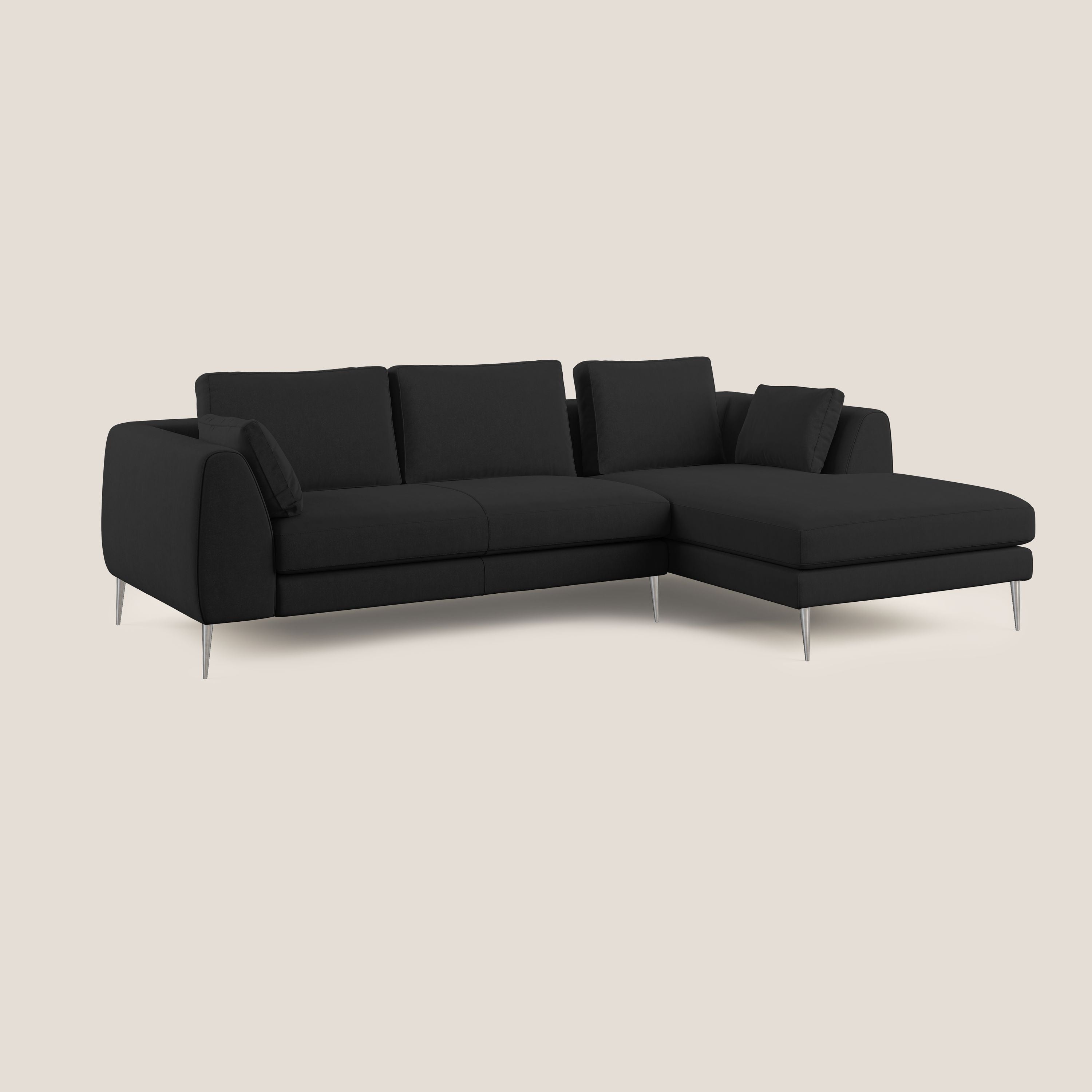 Plano divano moderno angolare con penisola in microfibra smacchiabile T11 nero - divitt.sbs