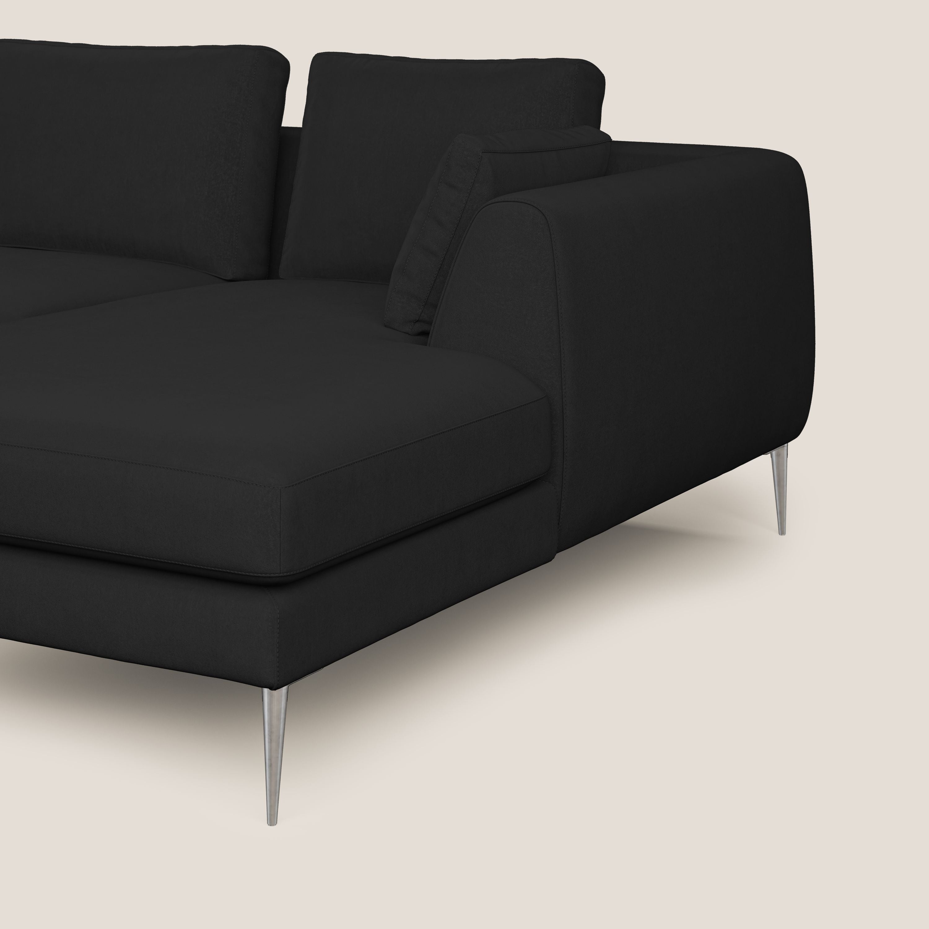 Plano divano moderno angolare con penisola in microfibra smacchiabile T11 nero - divitt.sbs