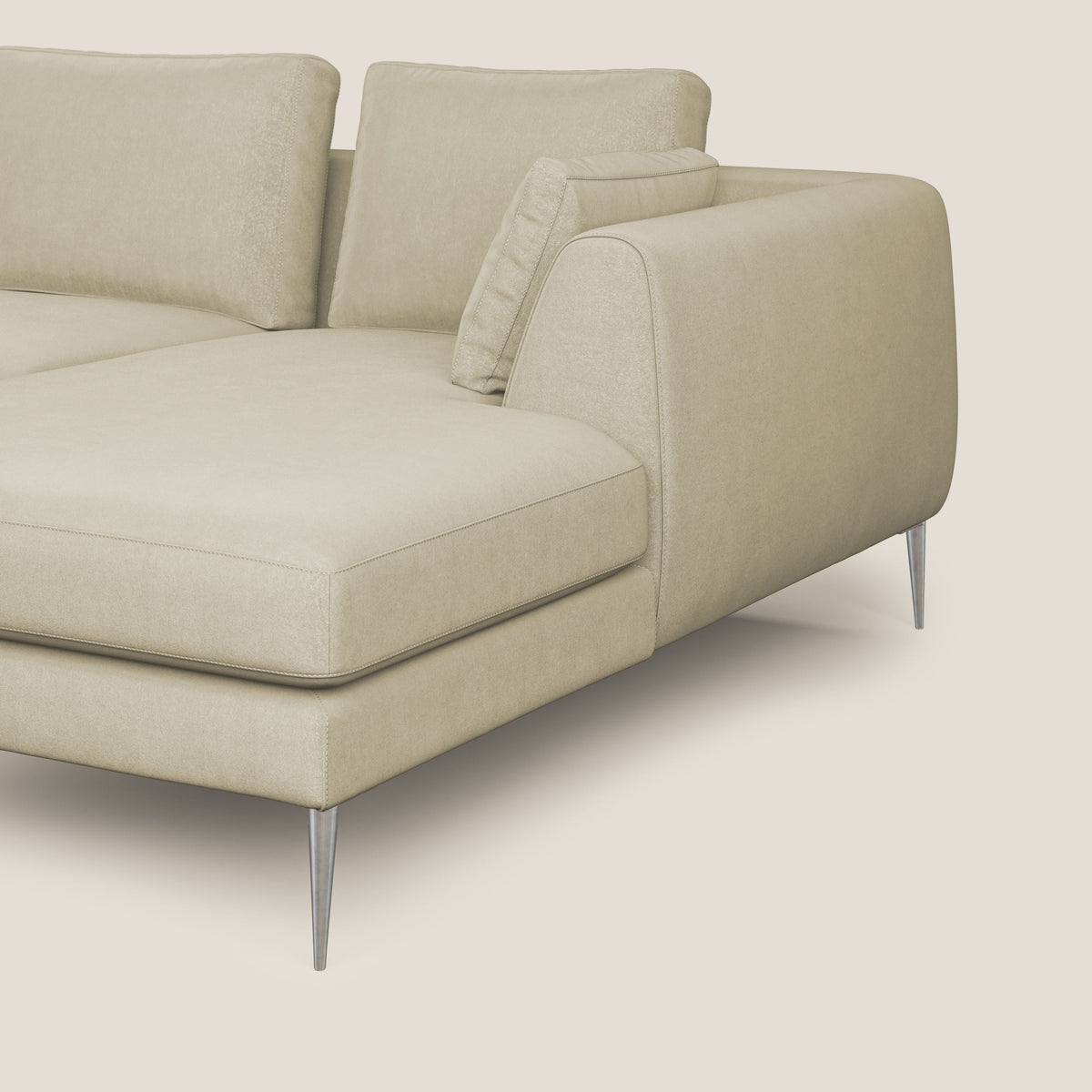 Plano divano moderno angolare con penisola in microfibra smacchiabile T11 panna - divitt.sbs