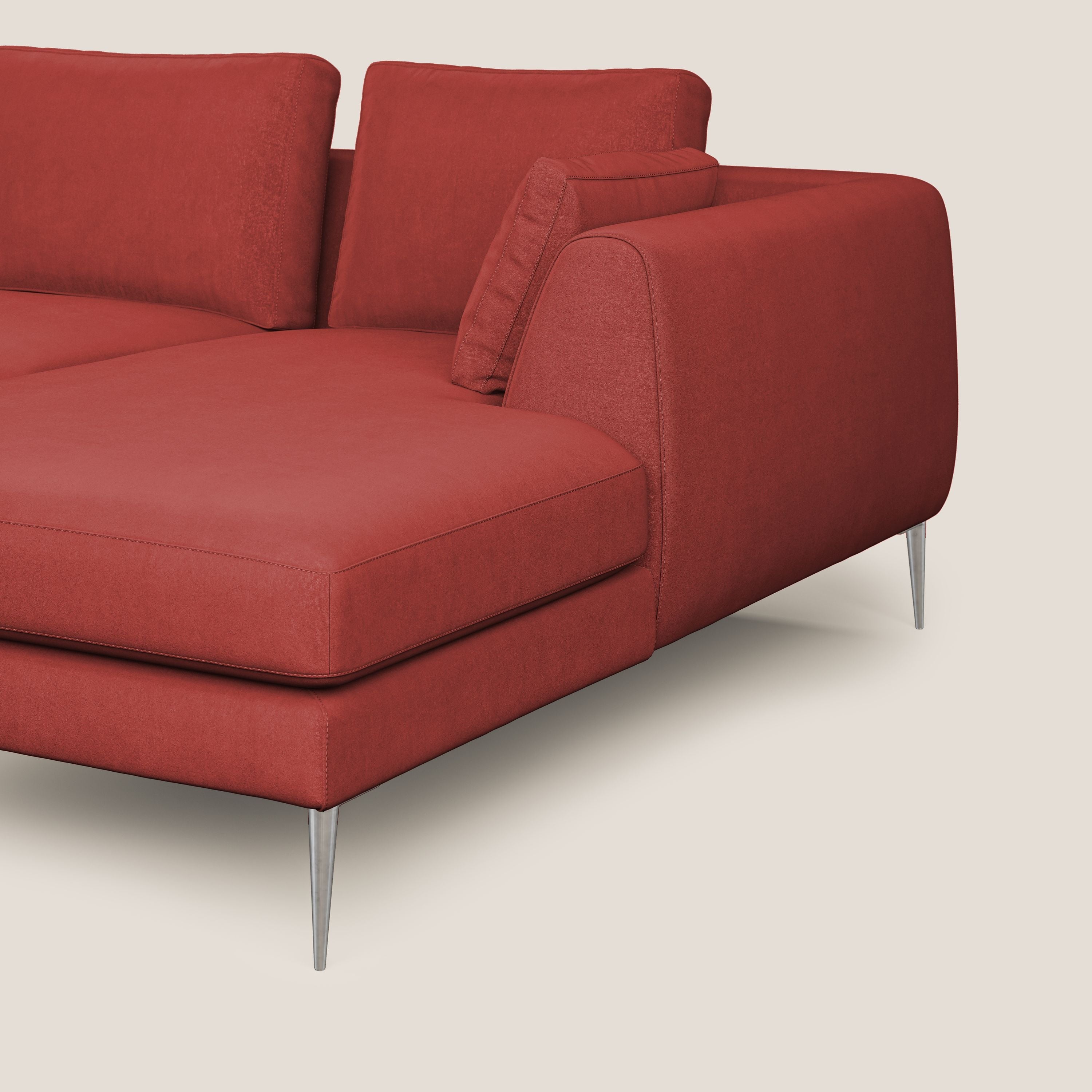 Plano divano moderno angolare con penisola in microfibra smacchiabile T11 rosso - divitt.sbs