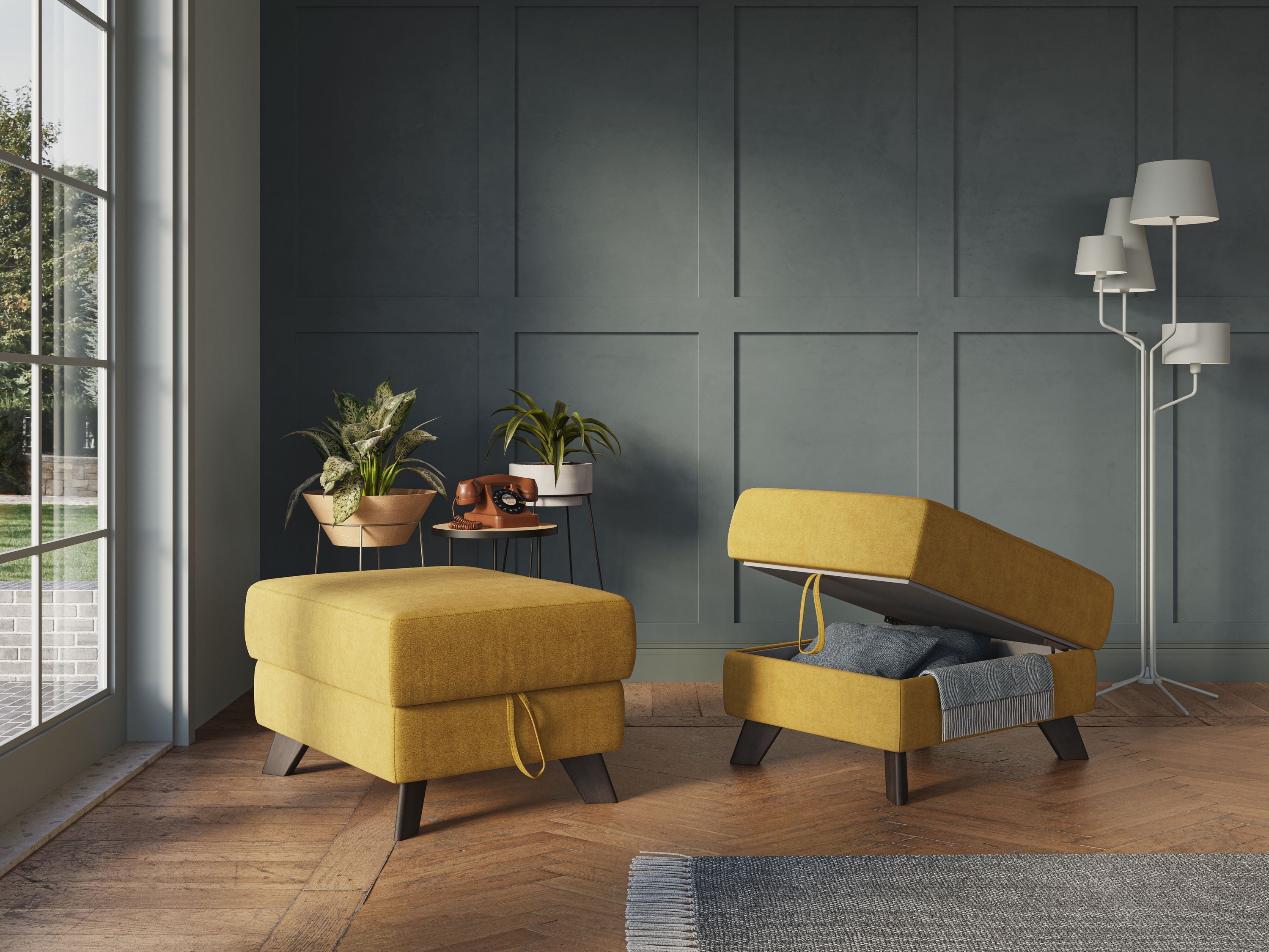 Moon Pouf contenitore e piedini alti in tessuto morbido impermeabile T02 giallo - divitt.sbs