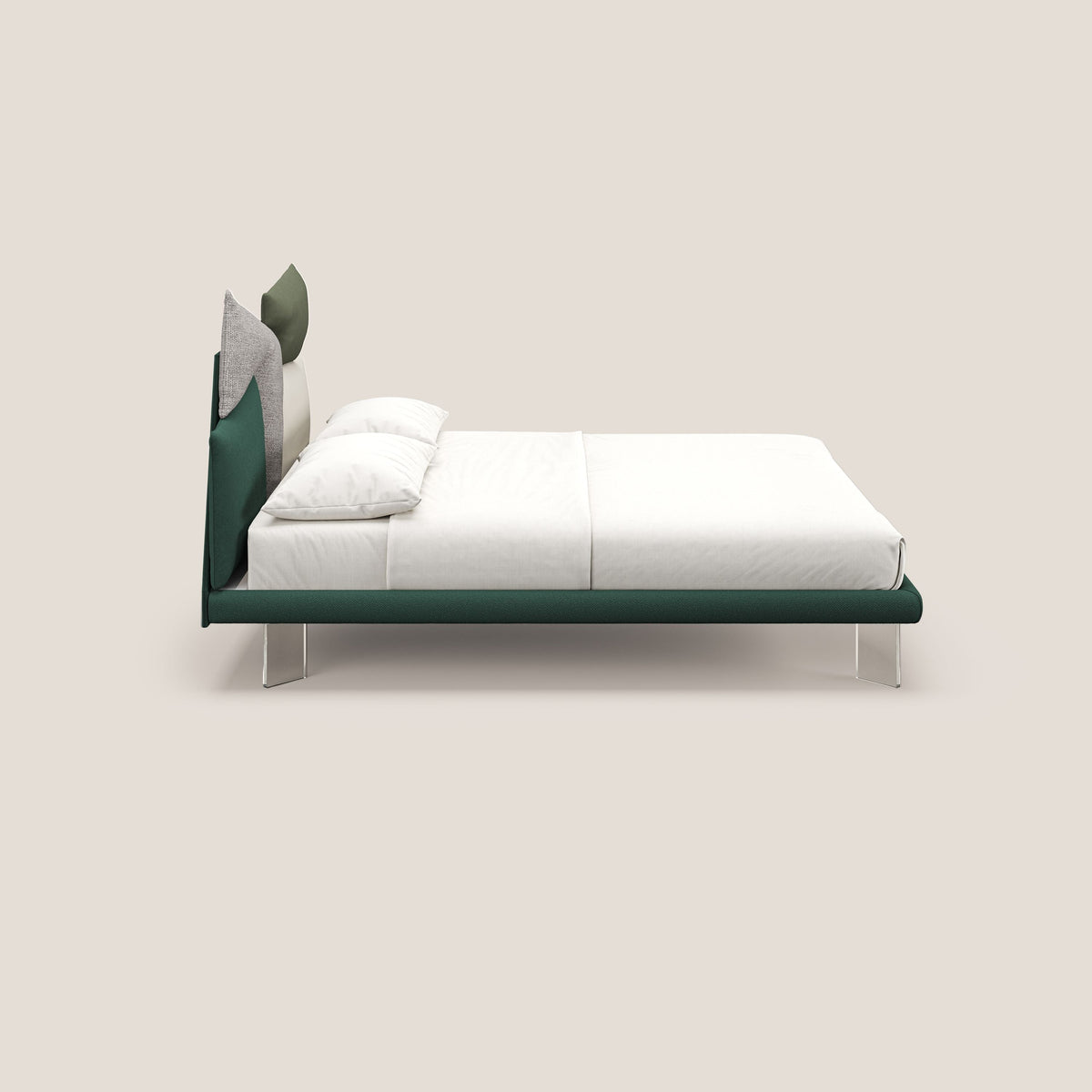 Rebus letto imbottito dal design moderno con piedi trasparenti in plexiglass verde - divitt.sbs