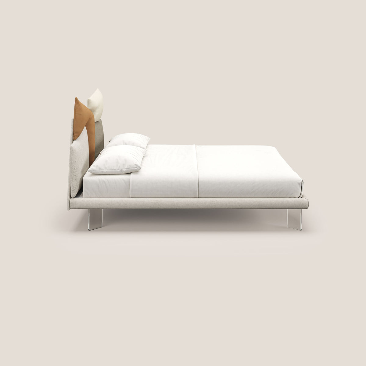 Rebus letto imbottito dal design moderno con piedi trasparenti in plexiglass panna - divitt.sbs