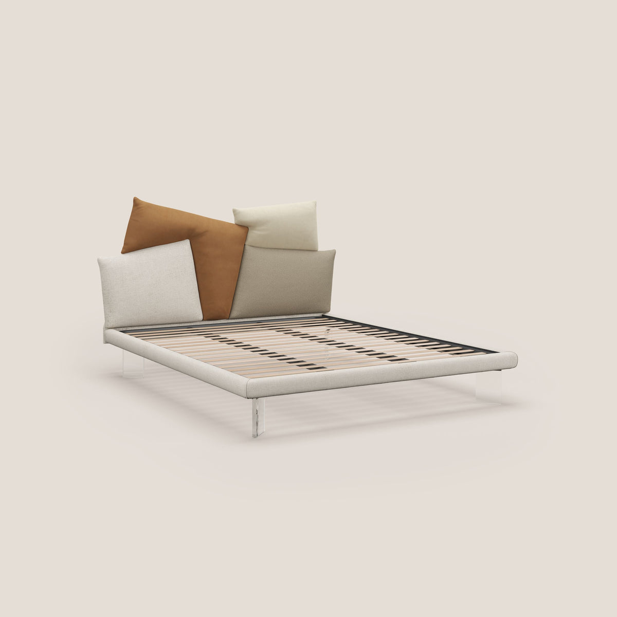 Rebus letto imbottito dal design moderno con piedi trasparenti in plexiglass panna - divitt.sbs
