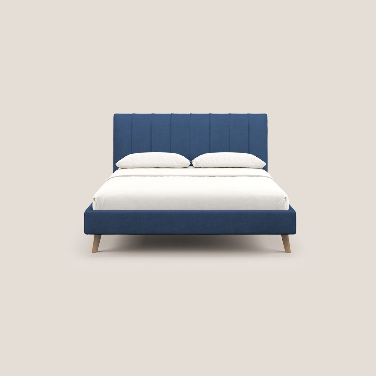 Selene letto imbottito con piedini naturali sfoderabile in tessuto impermeabile T02 blu - divitt.sbs
