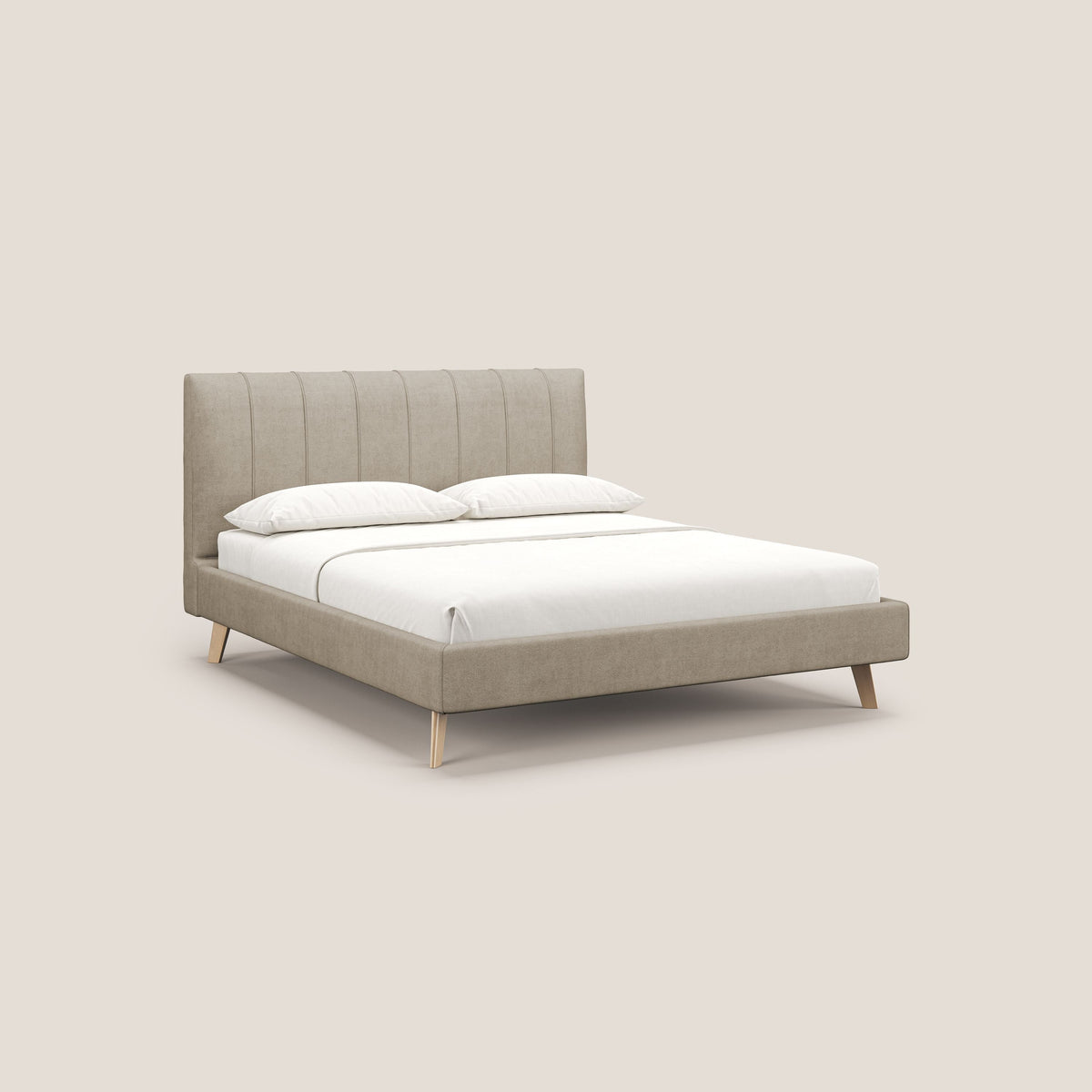 Selene letto imbottito con piedini naturali sfoderabile in tessuto impermeabile T02 beige - divitt.sbs