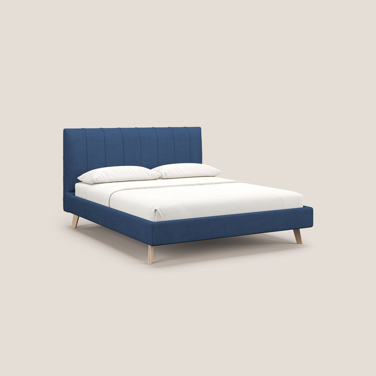 Selene letto imbottito con piedini naturali sfoderabile in tessuto impermeabile T02 blu - divitt.sbs
