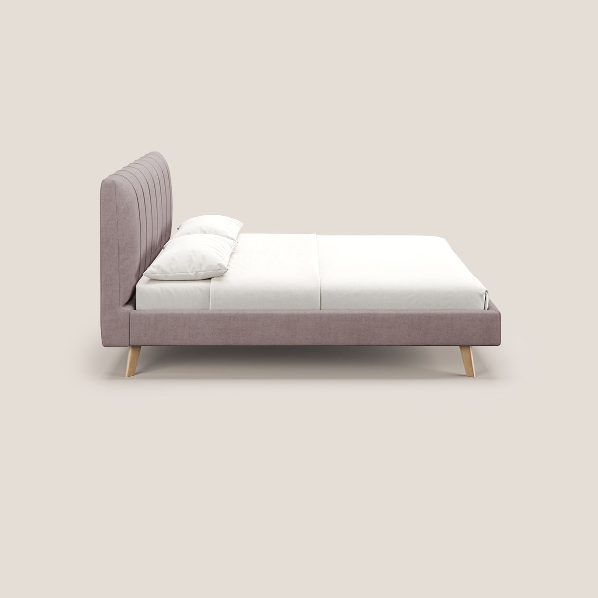Selene letto imbottito con piedini naturali sfoderabile in tessuto impermeabile T02 rosa - divitt.sbs