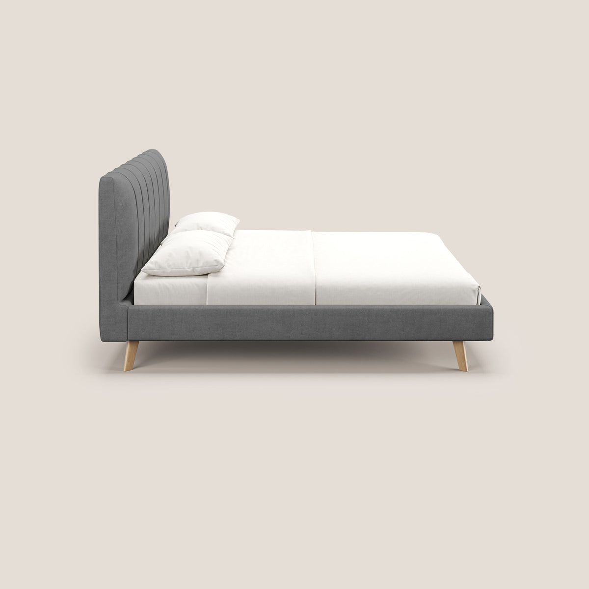 Selene letto imbottito con piedini naturali sfoderabile in tessuto impermeabile T02 grigio - divitt.sbs