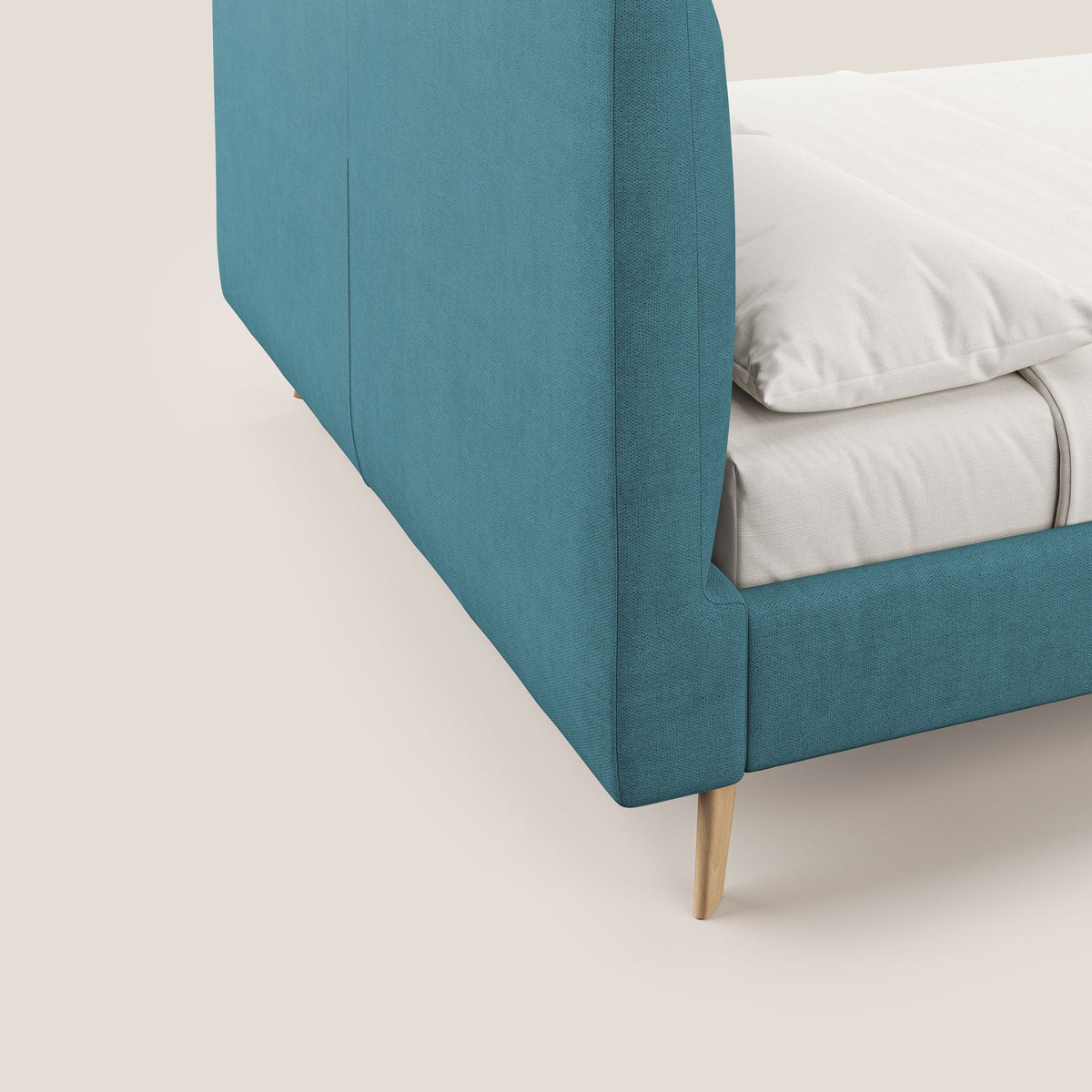 Selene letto imbottito con piedini naturali sfoderabile in tessuto impermeabile T02 azzurro - divitt.sbs