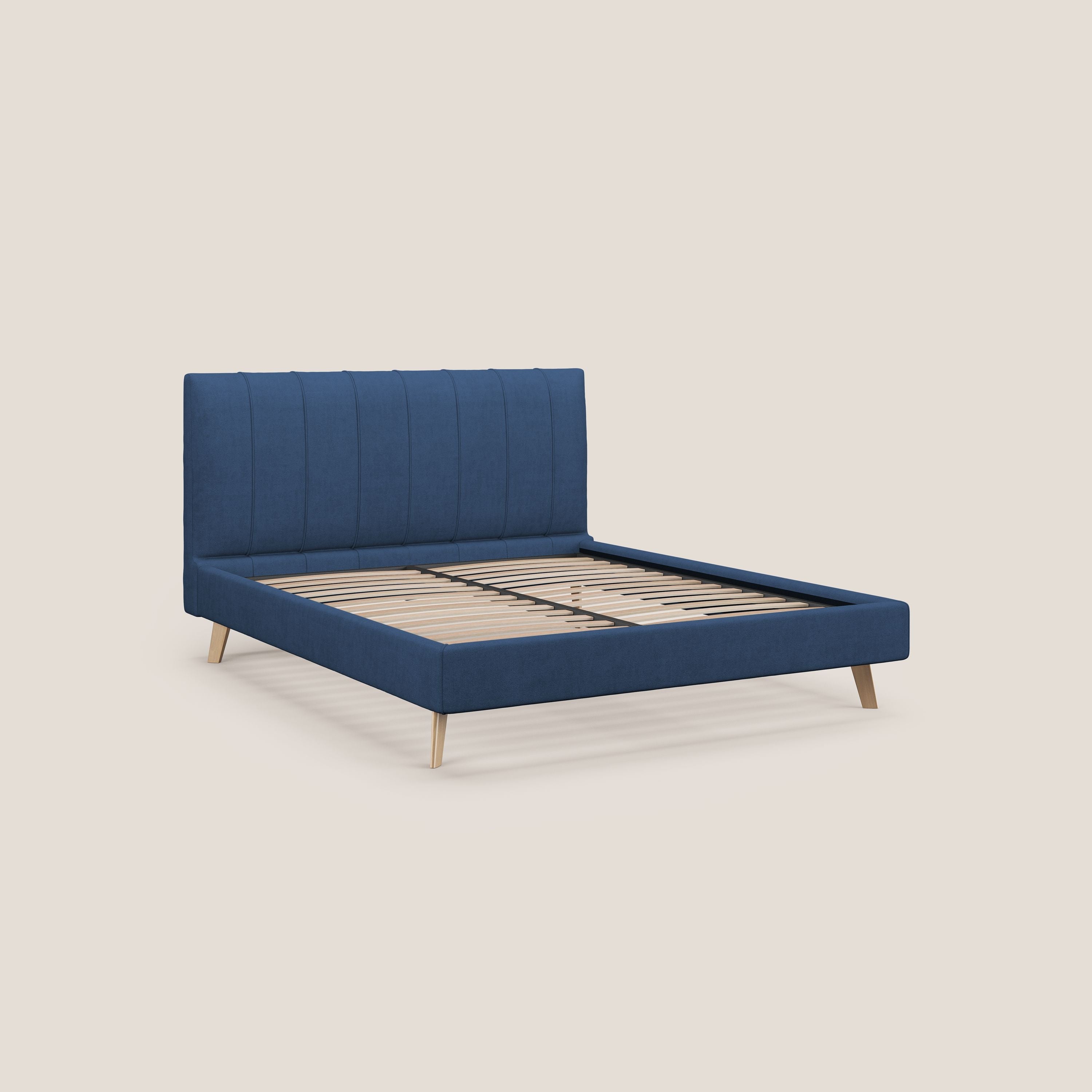 Selene letto imbottito con piedini naturali sfoderabile in tessuto impermeabile T02 blu - divitt.sbs