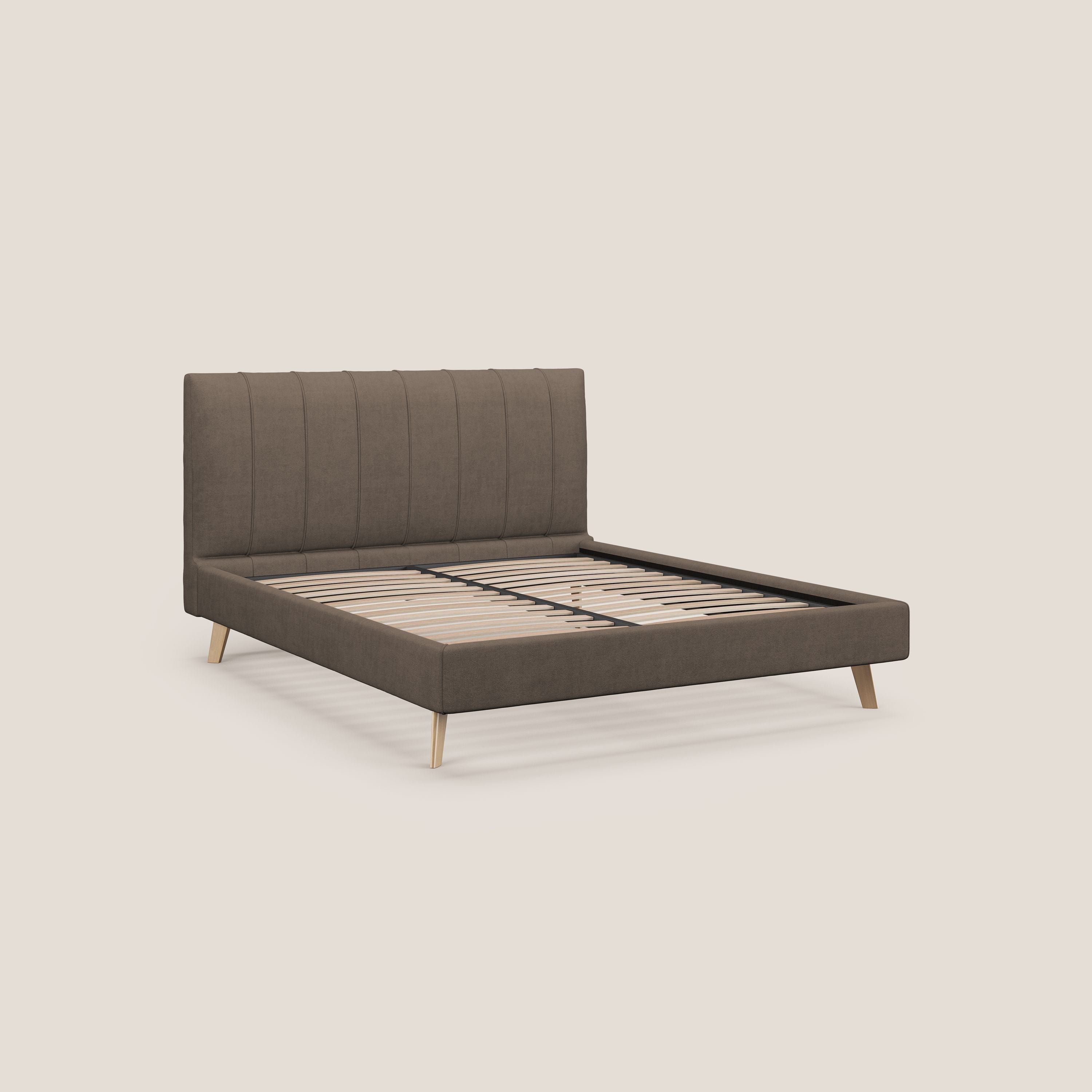 Selene letto imbottito con piedini naturali sfoderabile in tessuto impermeabile T02 marrone - divitt.sbs