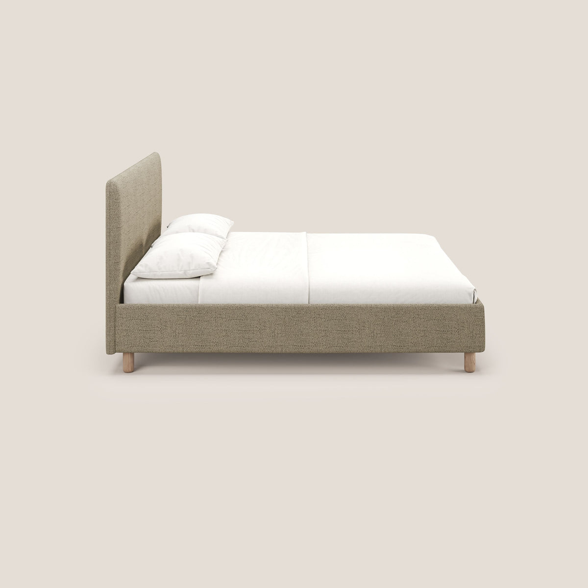 Serena letto contenitore salvaspazio scandinavo in tessuto fiammato impermeabile T03 beige - divitt.sbs