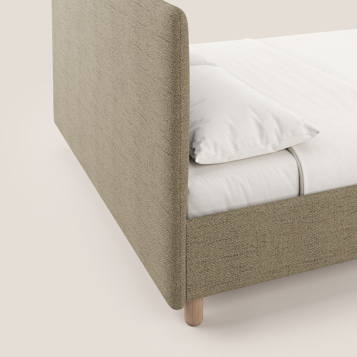 Serena letto contenitore salvaspazio scandinavo in tessuto fiammato impermeabile T03 beige - divitt.sbs