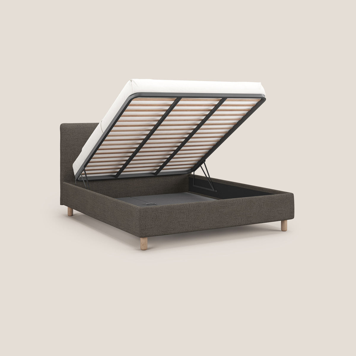 Serena letto contenitore salvaspazio scandinavo in tessuto fiammato impermeabile T03 talpa - divitt.sbs