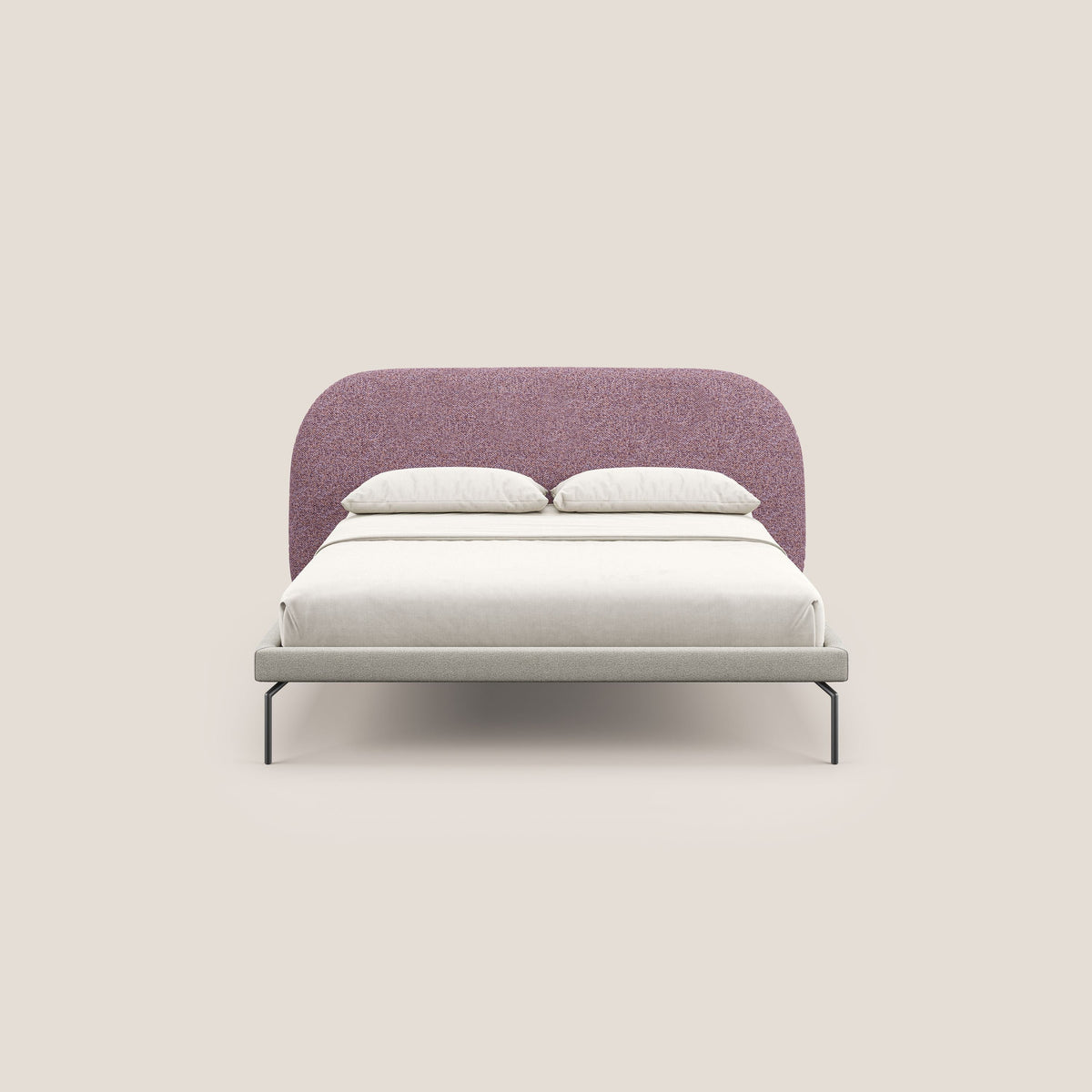 Soleil letto imbottito di design con piedi alti in metallo in bouclet smacchiabile T12 viola - divitt.sbs