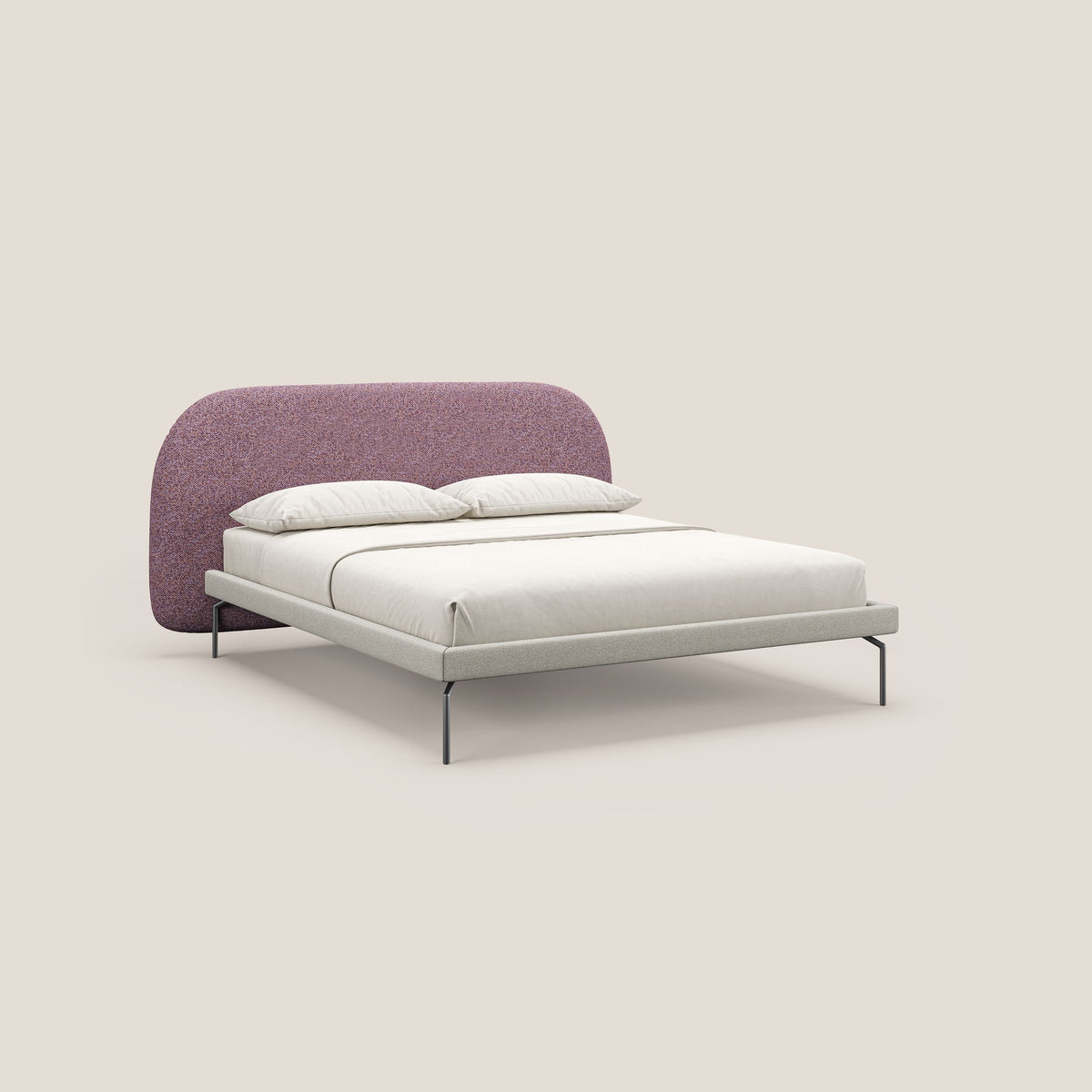 Soleil letto imbottito di design con piedi alti in metallo in bouclet smacchiabile T12 viola - divitt.sbs