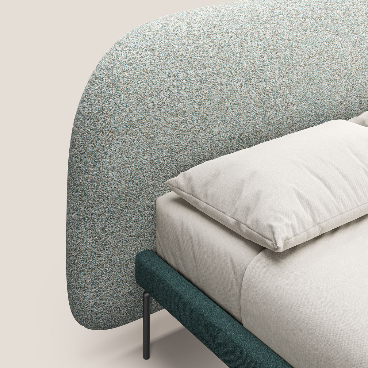 Soleil letto imbottito di design con piedi alti in metallo in bouclet smacchiabile T12 verde - divitt.sbs