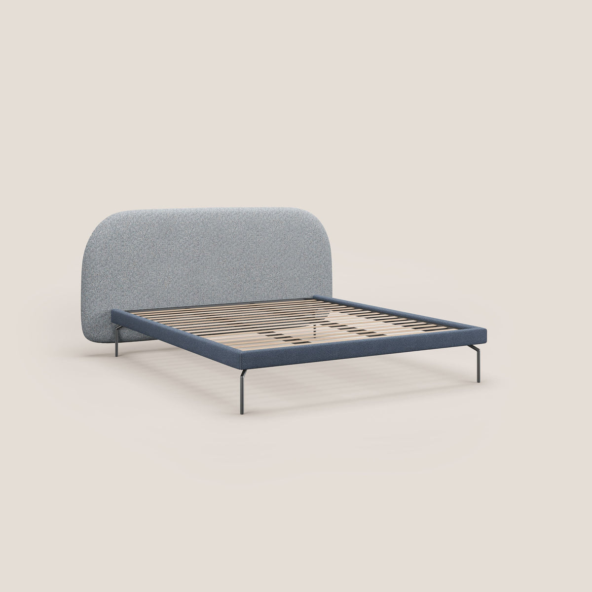 Soleil letto imbottito di design con piedi alti in metallo in bouclet smacchiabile T12 carta da zucchero - divitt.sbs