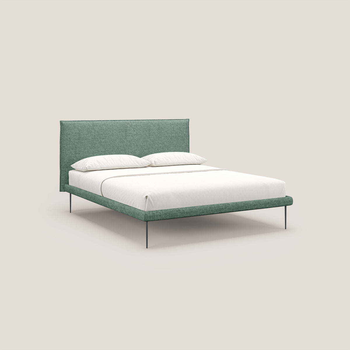 Theo letto imbottito moderno sfoderabile con piedi alti in metallo in tessuto impermeabile T10 salvia - divitt.sbs