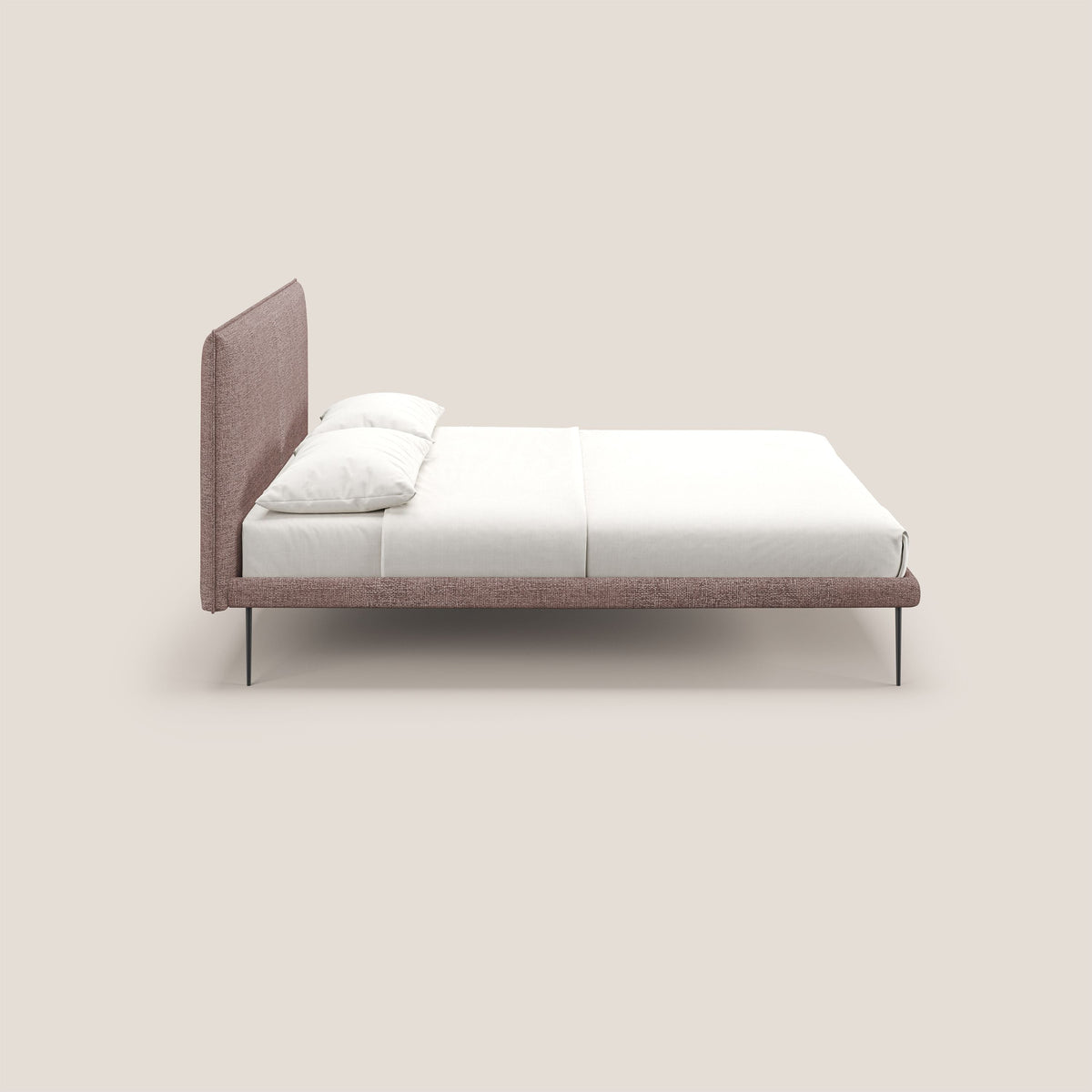 Theo letto imbottito moderno sfoderabile con piedi alti in metallo in tessuto impermeabile T10 rosa - divitt.sbs