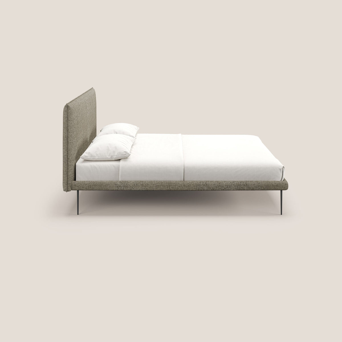 Theo letto imbottito moderno sfoderabile con piedi alti in metallo in tessuto impermeabile T10 tortora - divitt.sbs