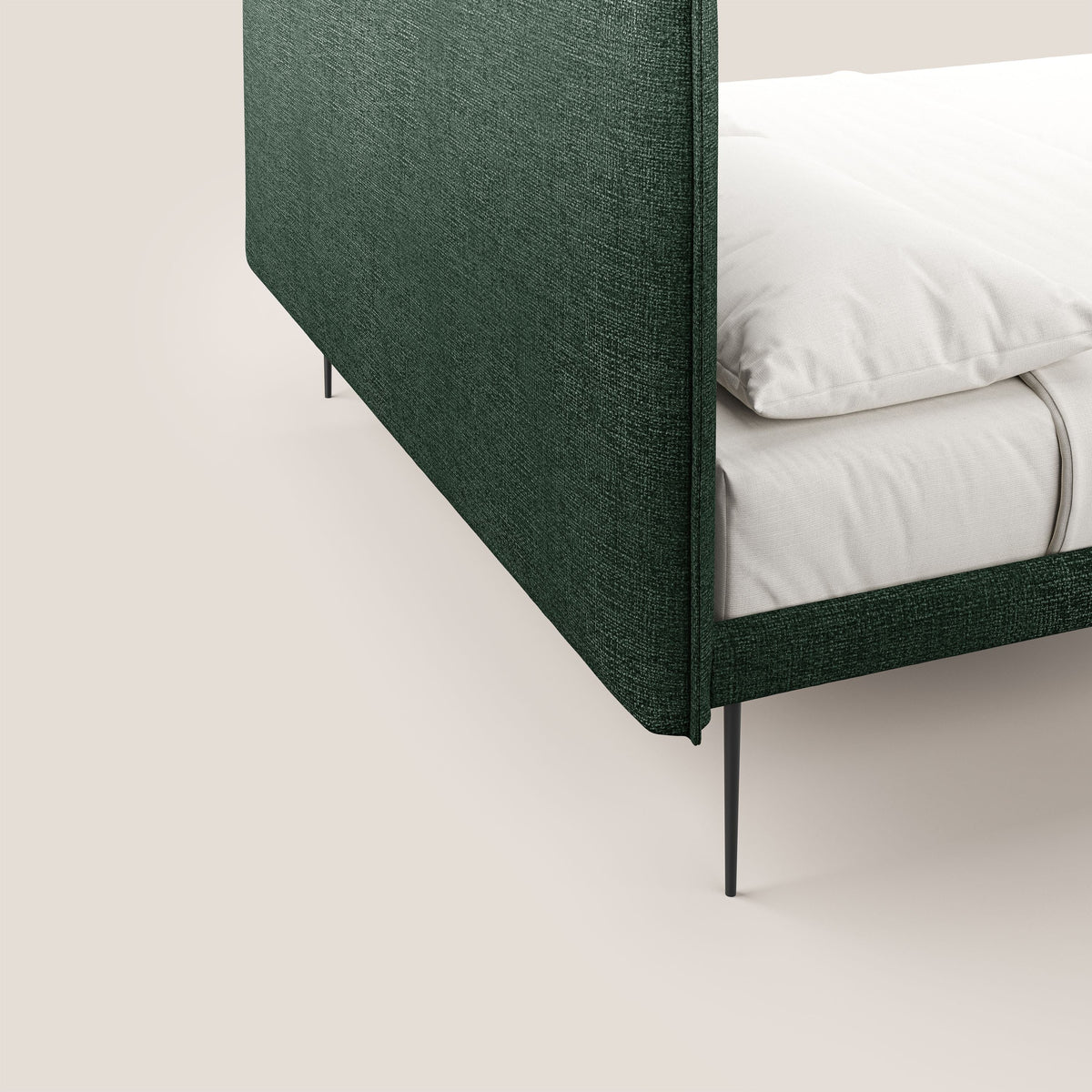 Theo letto imbottito moderno sfoderabile con piedi alti in metallo in tessuto impermeabile T10 verde - divitt.sbs