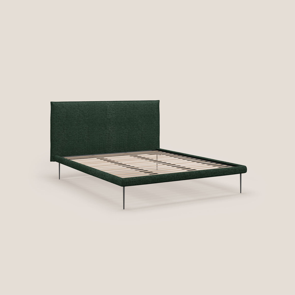 Theo letto imbottito moderno sfoderabile con piedi alti in metallo in tessuto impermeabile T10 verde - divitt.sbs