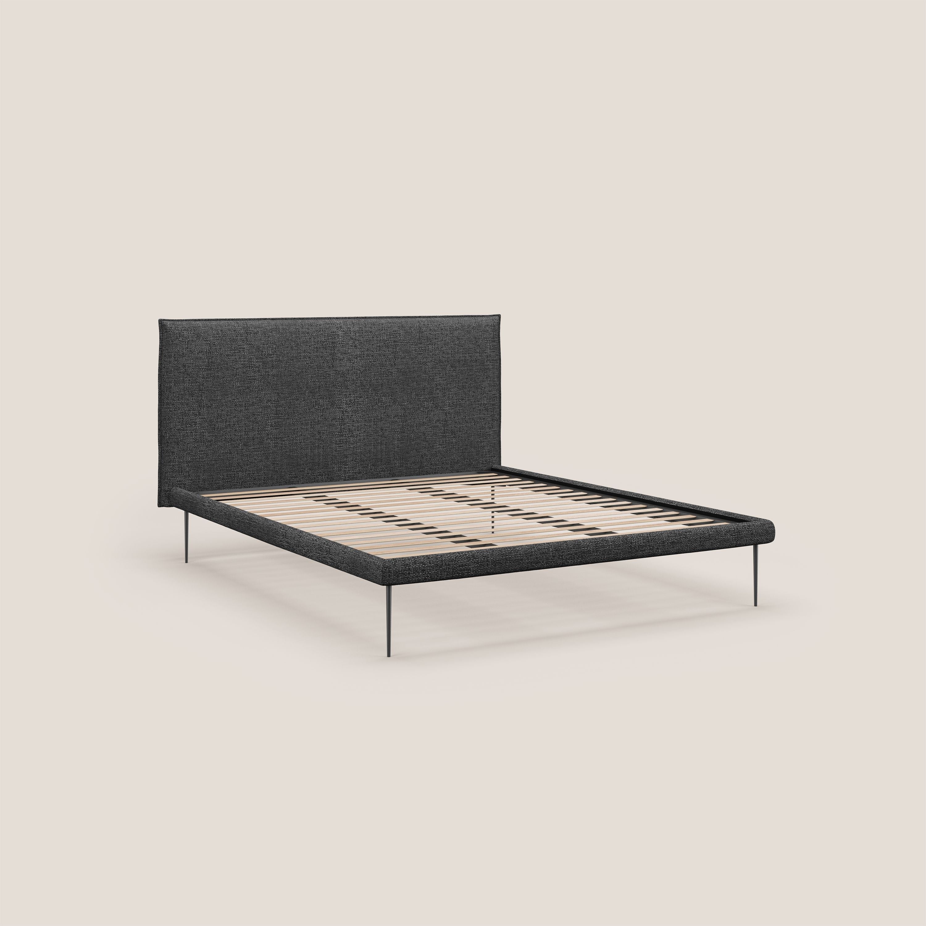 Theo letto imbottito moderno sfoderabile con piedi alti in metallo in tessuto impermeabile T10 antracite - divitt.sbs