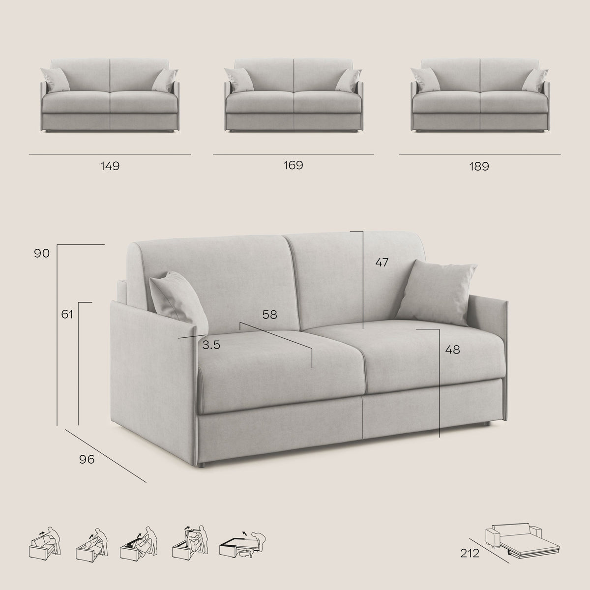 Evans Divano letto in morbido tessuto impermeabile T02 verde - divitt.sbs
