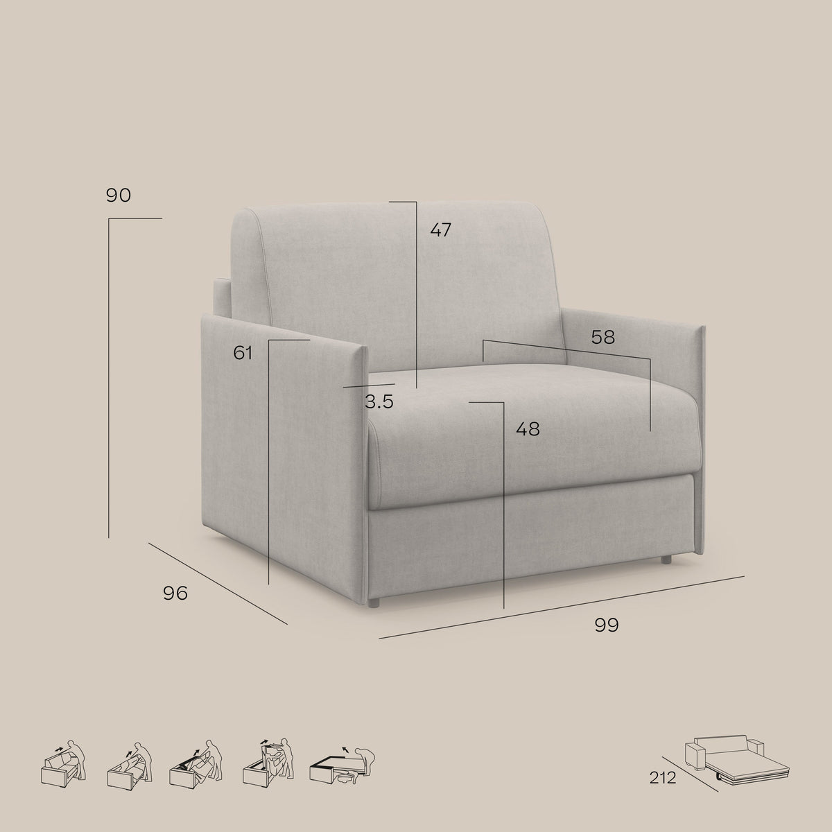 Evans poltrona letto in morbido tessuto impermeabile T02 giallo - divitt.sbs