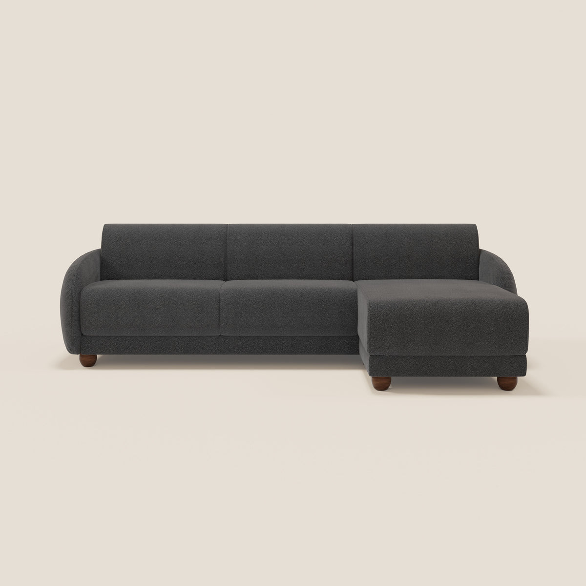 Giglio divano letto angolare con materasso alto 18 cm e penisola contenitore in morbido bouclé impermeabile T07 - divitt.sbs